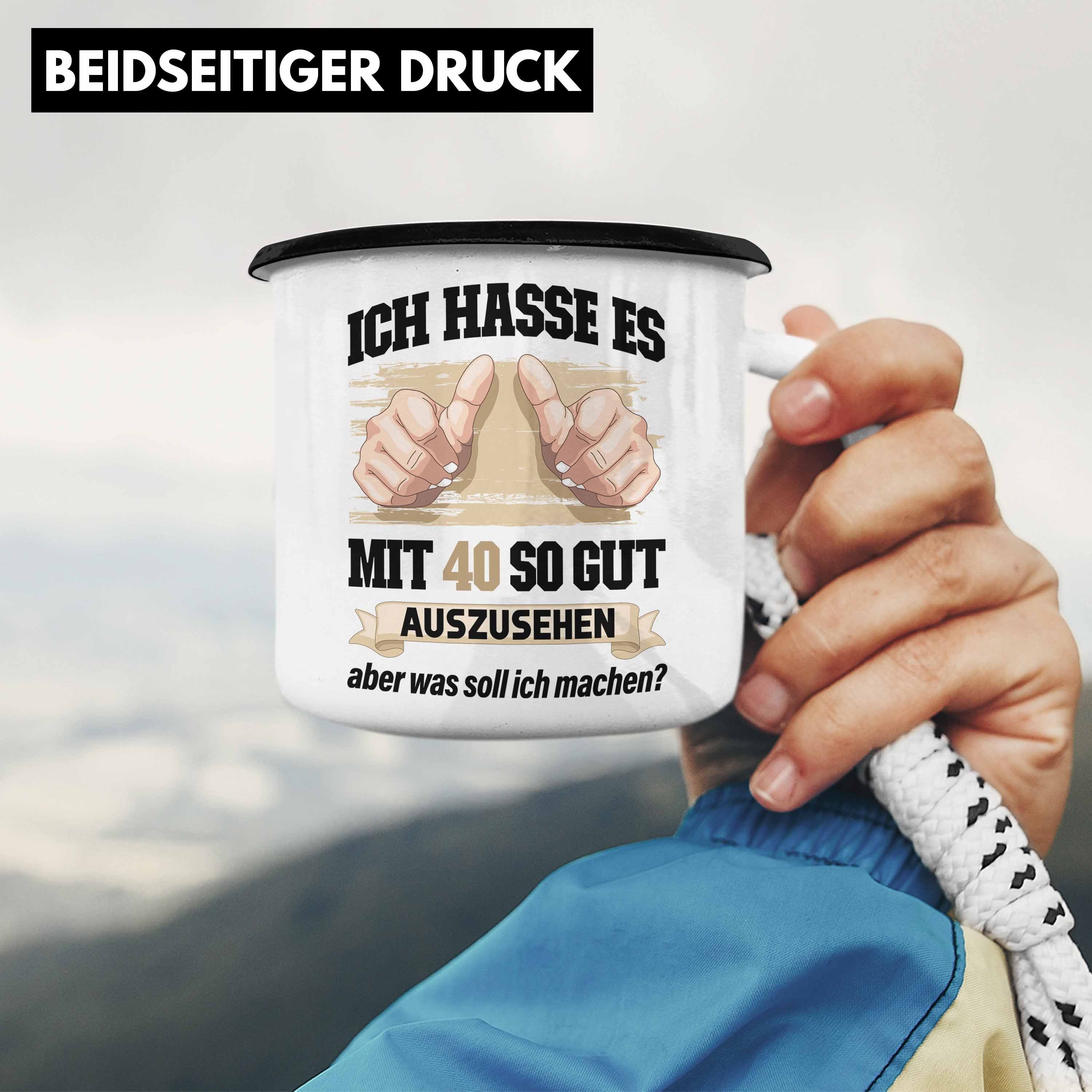 40. Trendation Thermotasse Mutter Frauen Geburtstag Emaille - 40 Mann Schwarz Lustig Frau 40er Geschenke Männer Vater Tasse Geschenkidee Trendation Deko Geschenk