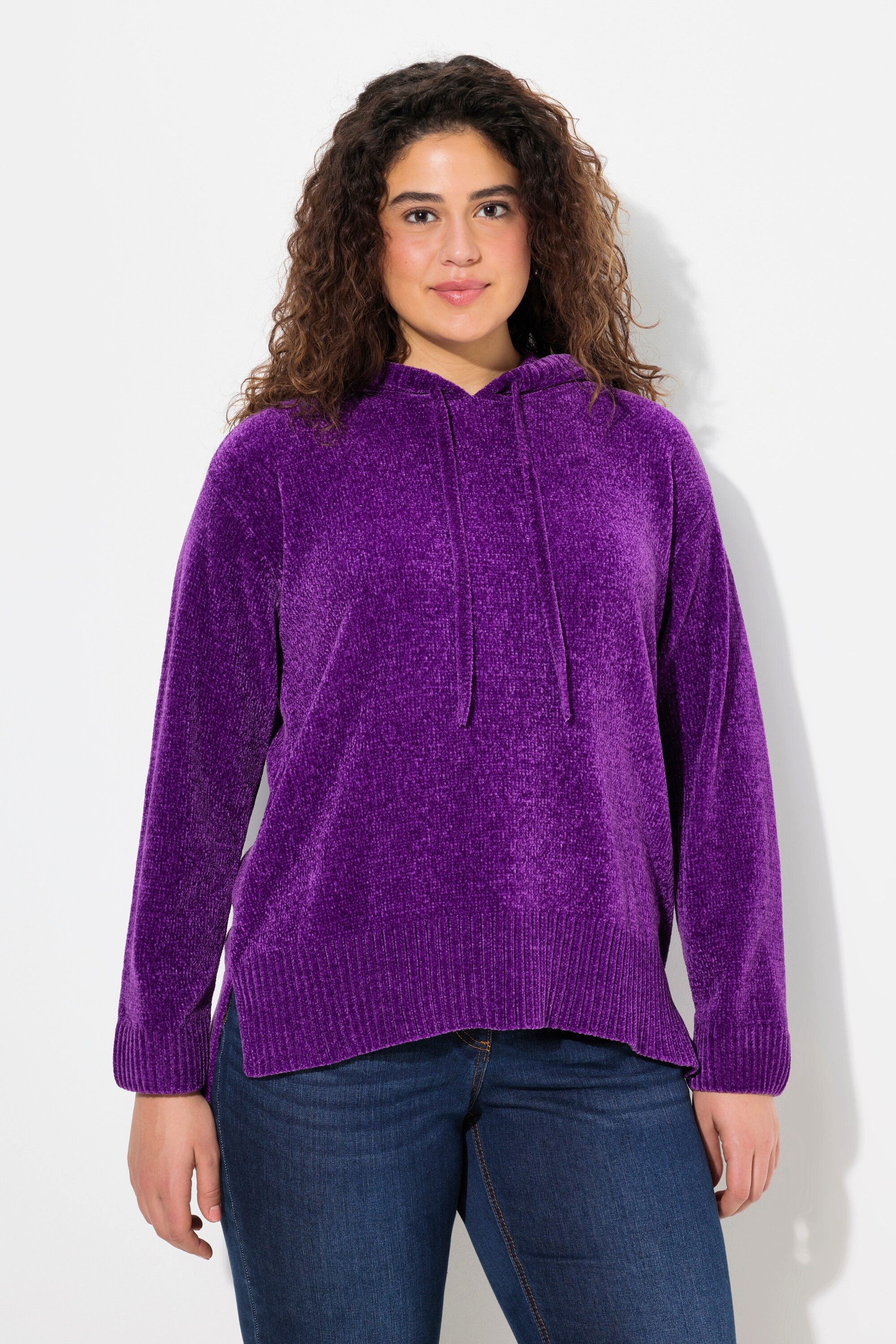 Ulla Popken Wollpullover Chenille-Hoodie Kapuze Kordel günstig online kaufen