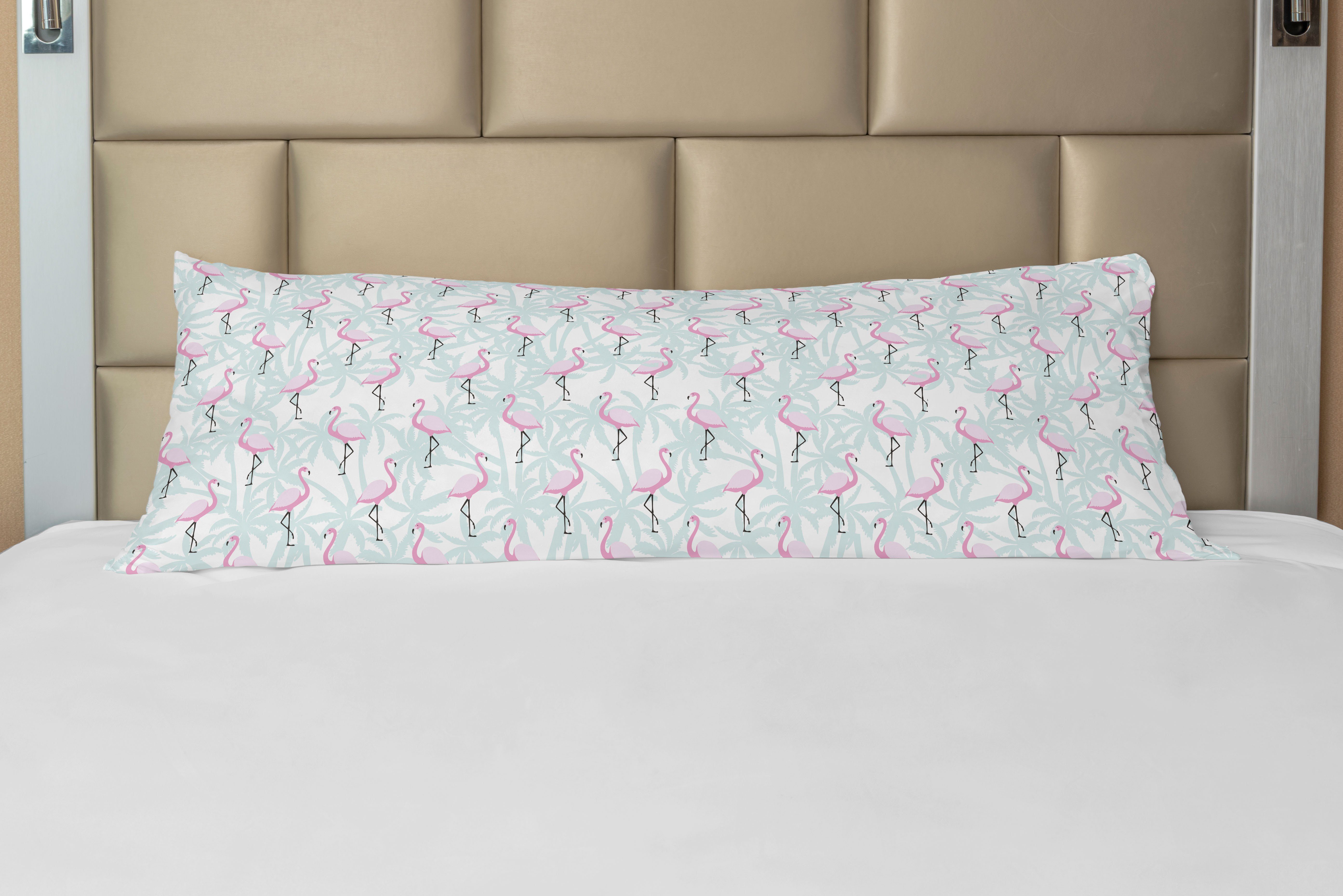 Palmen Rosa Vögel Flamingo Abakuhaus, Langer Seitenschläferkissenbezug Deko-Akzent Kissenbezug,