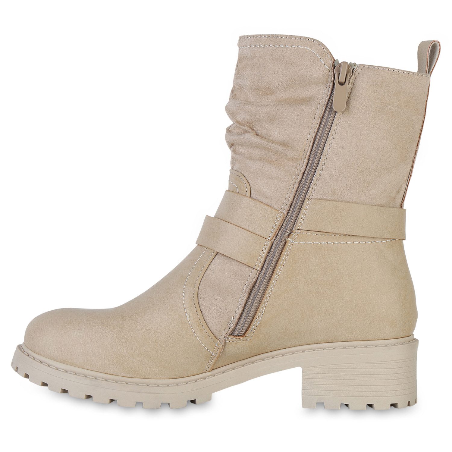 VAN HILL 841452 Bikerboots Damen Leicht Gefütterte Biker Boots Stiefeletten Schnallen