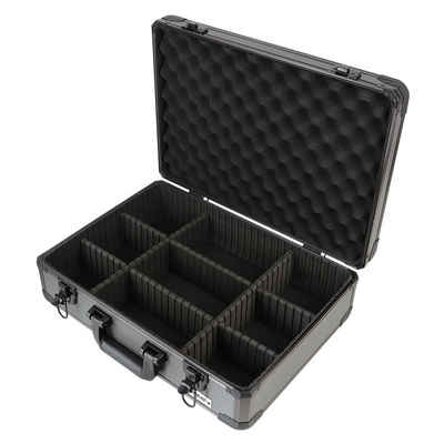 HMF Werkzeugkoffer robuster Alu Transportkoffer, Metallkoffer, mit individueller Facheinteilung, 46x15x33 cm, schwarz