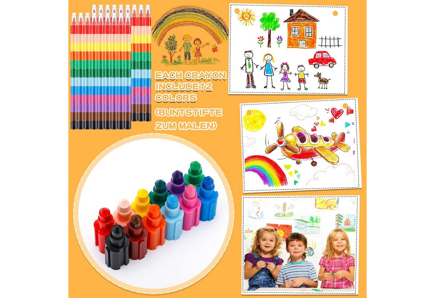 Thumbnail - UE Stock Wachsmalstift 20 St. Stapelbare Buntstifte Wachsmalstifte Mini 12 Farben, für Kinder jeden Alters