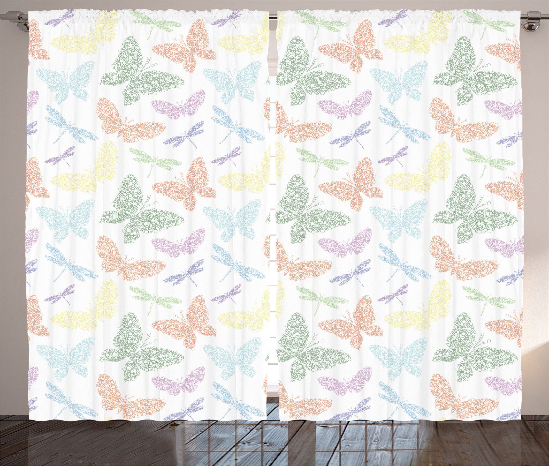 Gardine Schlafzimmer Kräuselband Vorhang mit Haken, Abakuhaus, Schlaufen Schmetterlings-Libelle Tier und
