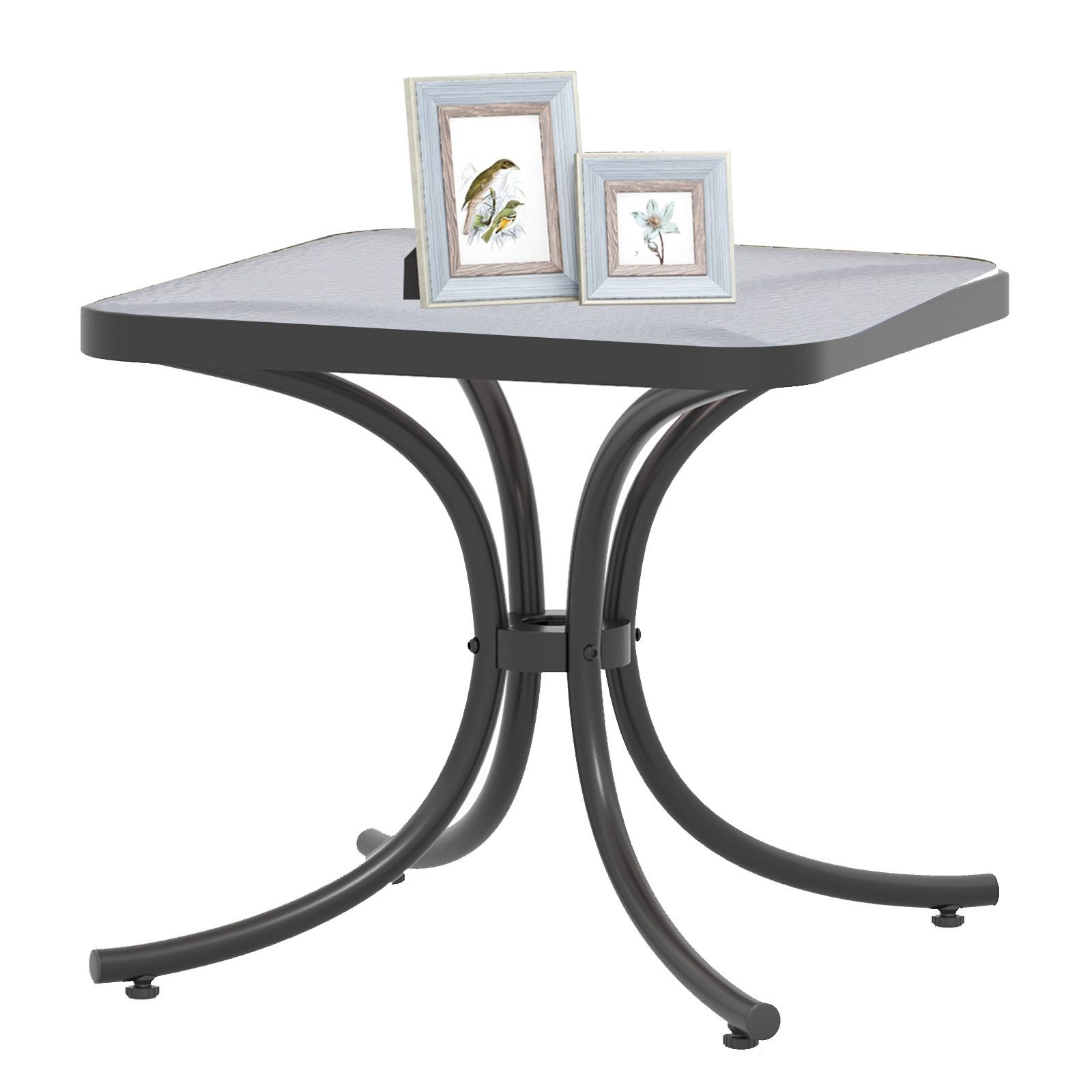 KOMFOTTEU Gartentisch, quadratischer Terrassentisch, mit robustem Metallrahmen