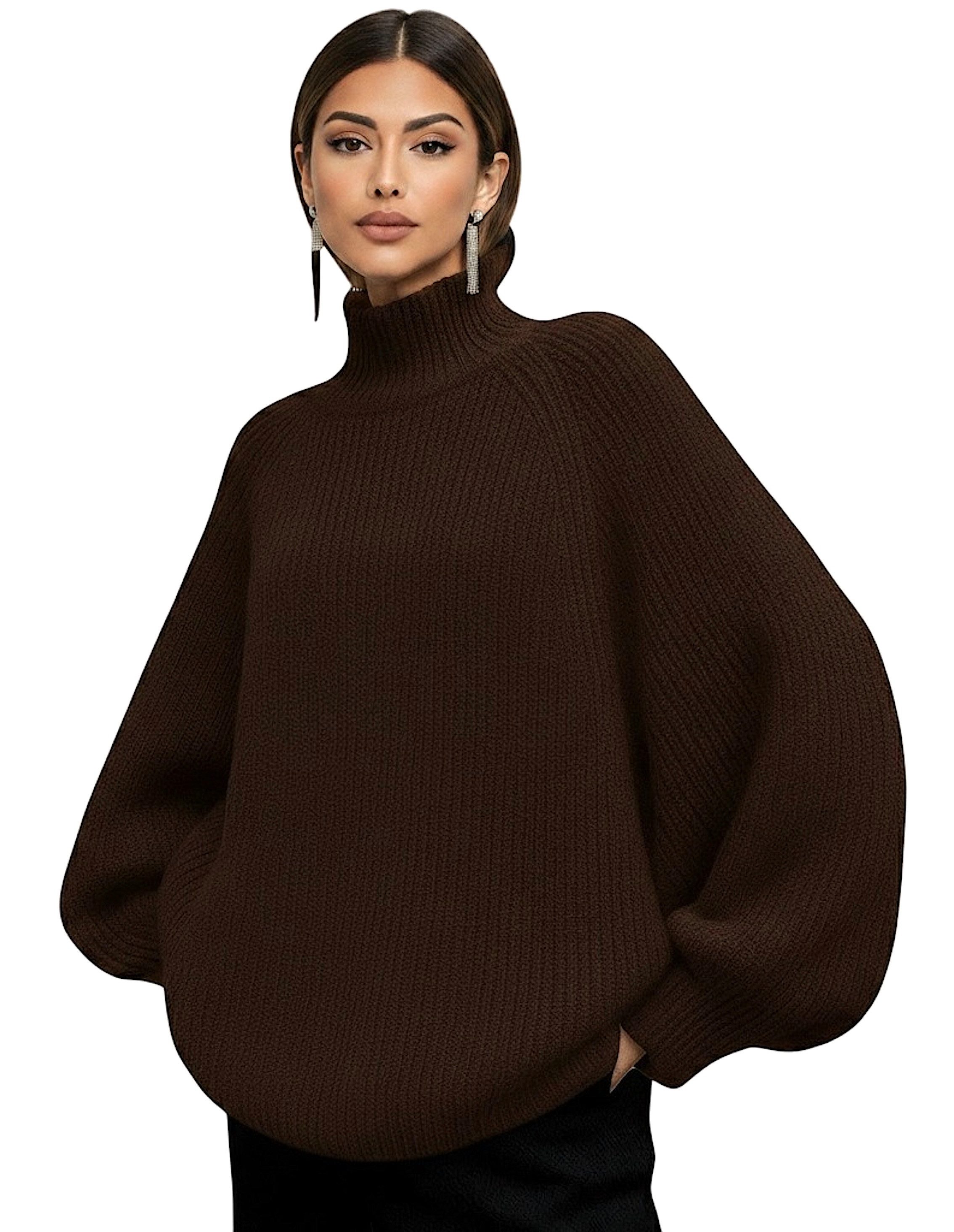 Worldclassca Longpullover WORLDCLASSCA Damen Oversize Strickpulllover Steh Kragen Fashion Pulli Neue Kollektion - Stilvolle und gemütliche Strickmode für Damen