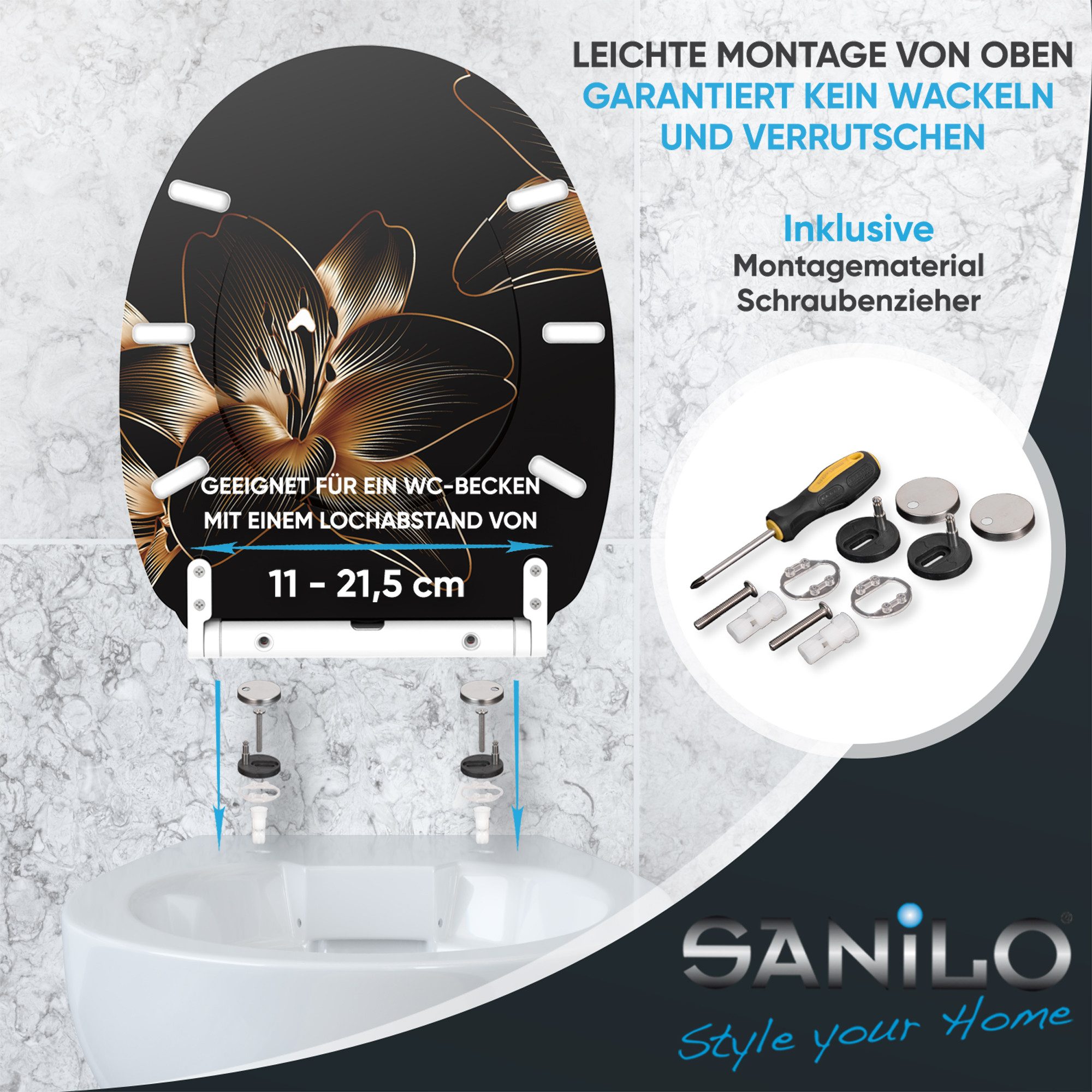 Sanilo WC-Sitz mit Absenkautomatik & Top Fix in vielen Designs, hochwertig, abnehmbar, leichte Montage von oben, mit Schraubenzieher – Bild 5 von 5