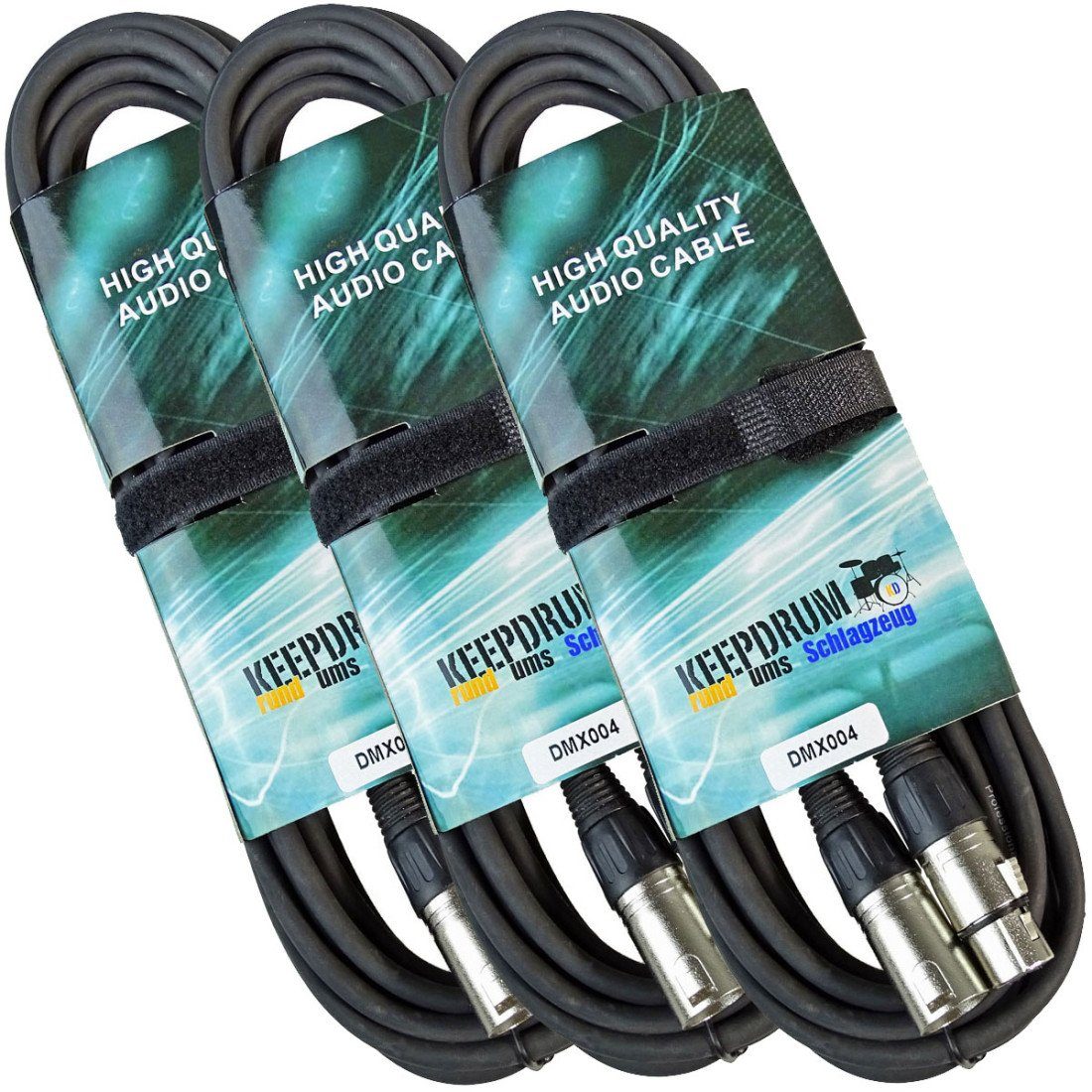 keepdrum keepdrum 15m DMX Kabel 3-pol XLR 100-Ohm 3 Stück Audio-Kabel, XLR, (1500 cm), 3 x XLR-Kabel 15 m