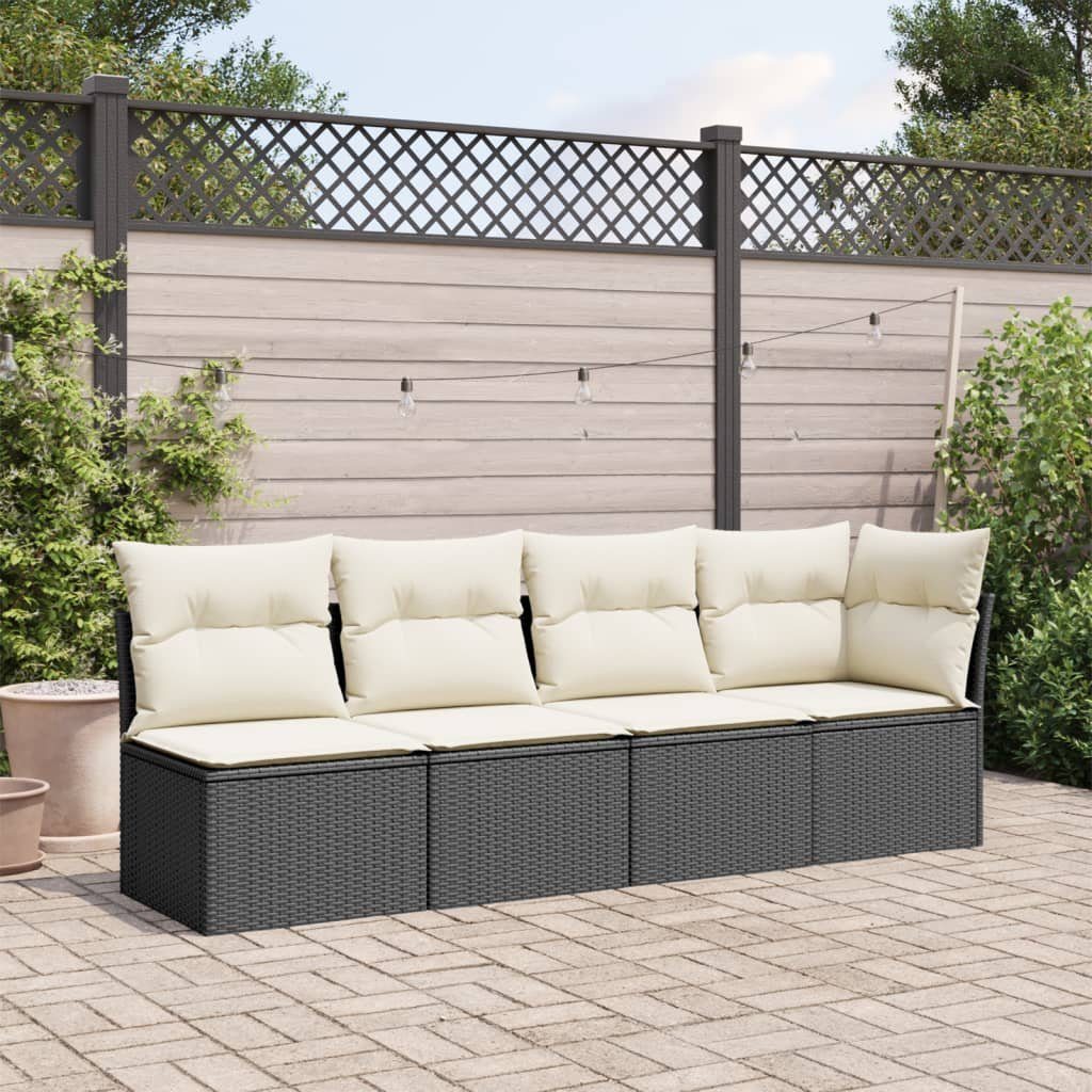 vidaXL Loungesofa Gartensofa mit Kissen 4-Sitzer Schwarz Poly Rattan, 1 Tei günstig online kaufen