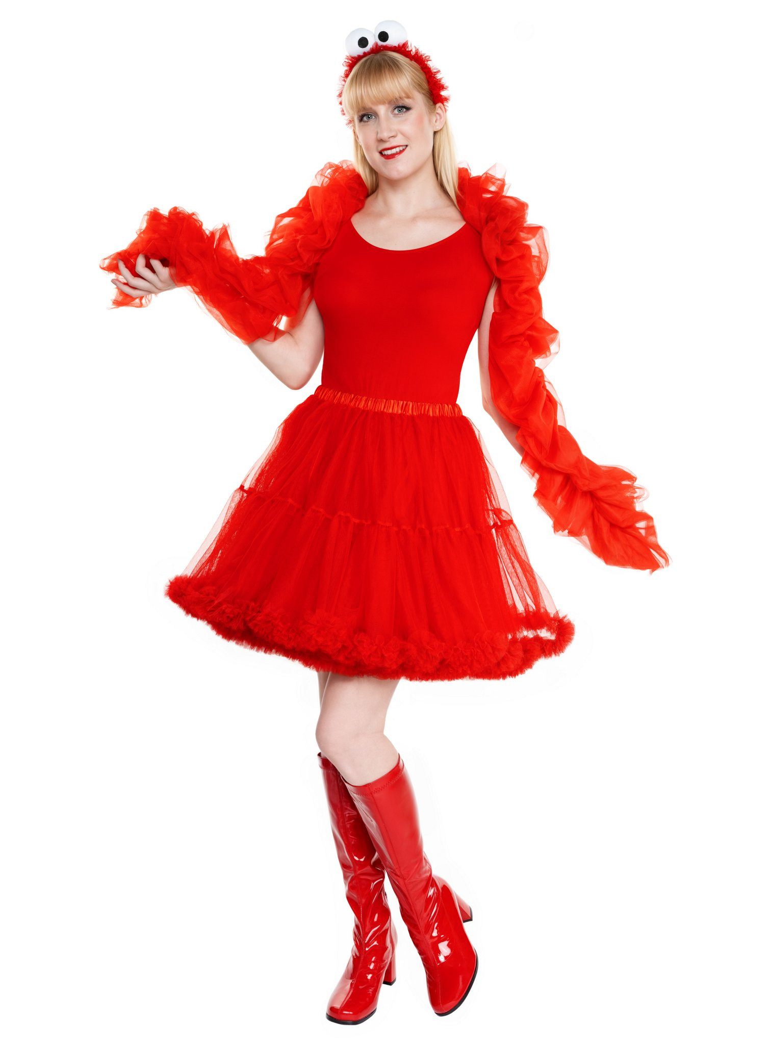 Maskworld Kostüm Sesamstraße Elmo Tutu - Karneval Faschingskostüm, Karnevaltaugliches Kostümset mit Tüllrock, Stola und Kulleraugen