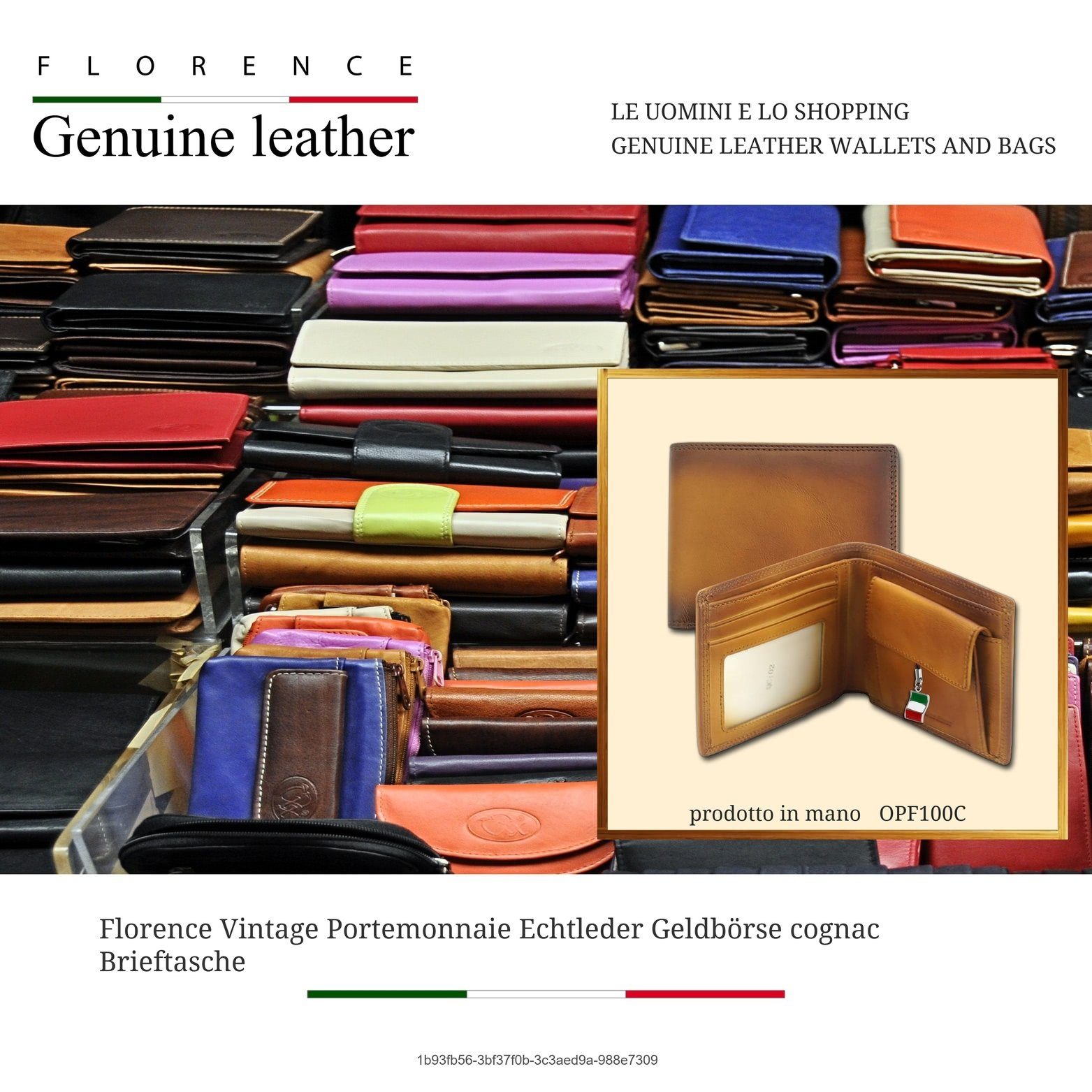 FLORENCE Geldbörse Florence Vintage Echtleder Geldbörse (Portemonnaie, Portemonnaie), Portemonnaie aus Echtleder braun, cognac, Größe ca. 12cm, Made-In Ital