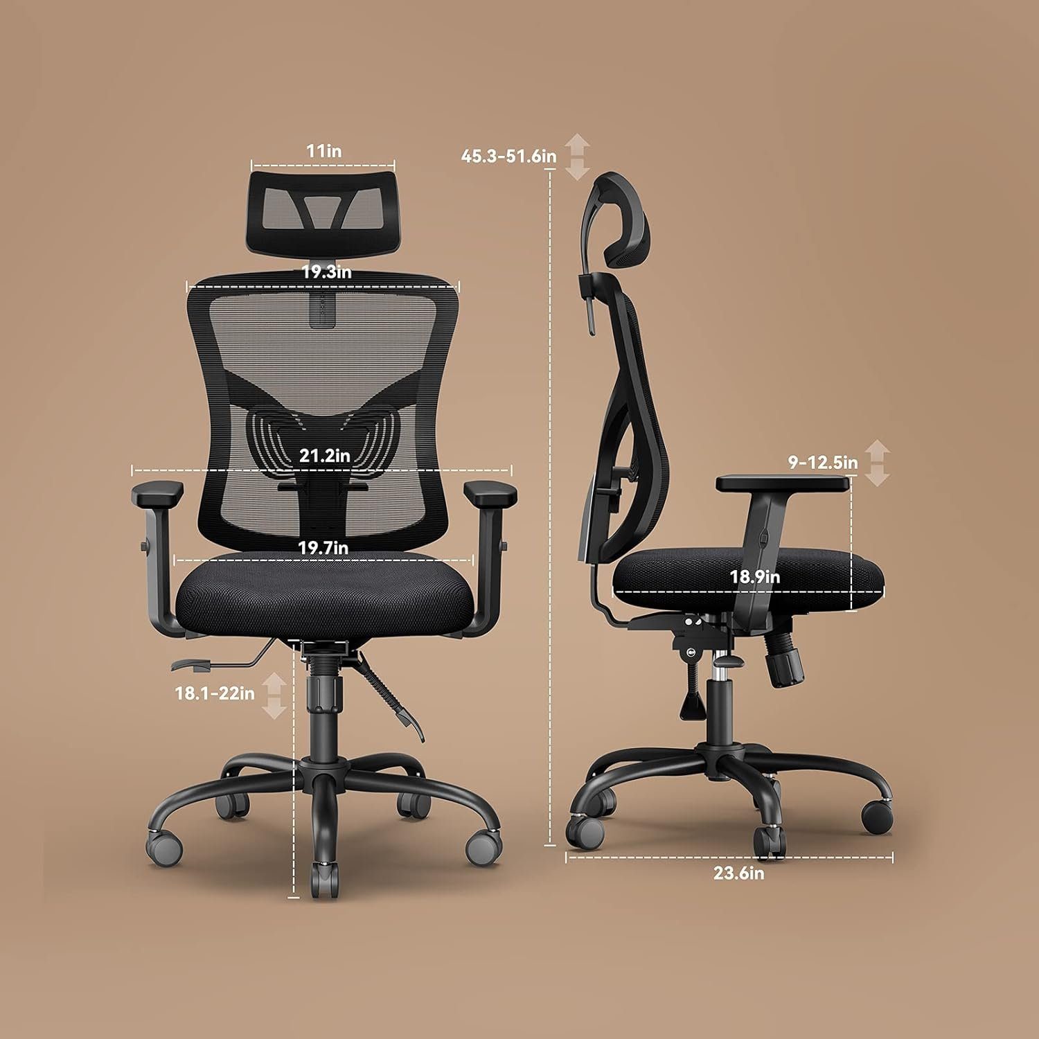 Schwarz), Bürostuhl Nackenhalt,Atmungsaktiv1133KG Bürostuhl Rücken Metall, ergonomisch,Optimaler NOBLEWELL (Schreibtischstuhl,