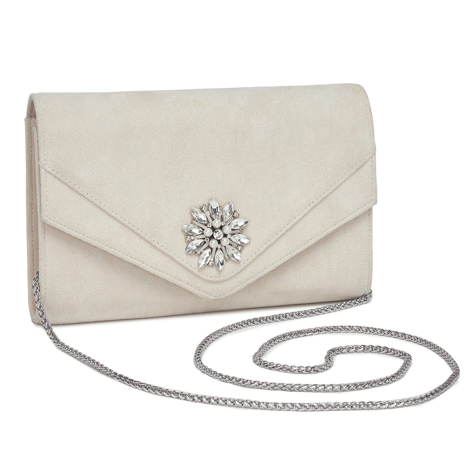Clutch Damen, Elegante Abendtasche mit Diamantbesatz & Kette