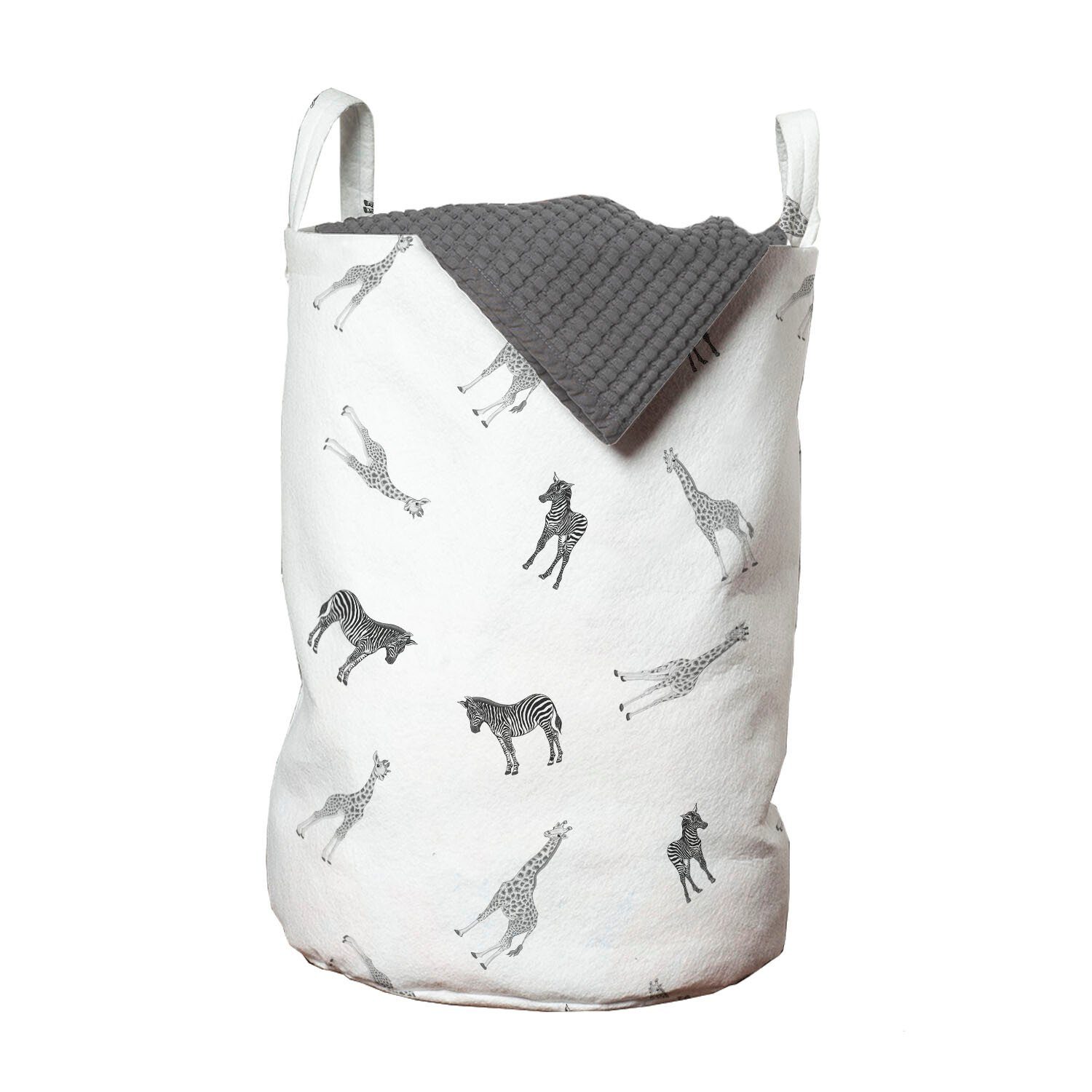 Abakuhaus Wäschesäckchen Wäschekorb mit Griffen Kordelzugverschluss für Waschsalons, Tier Adult Zebra Giraffe und CUB