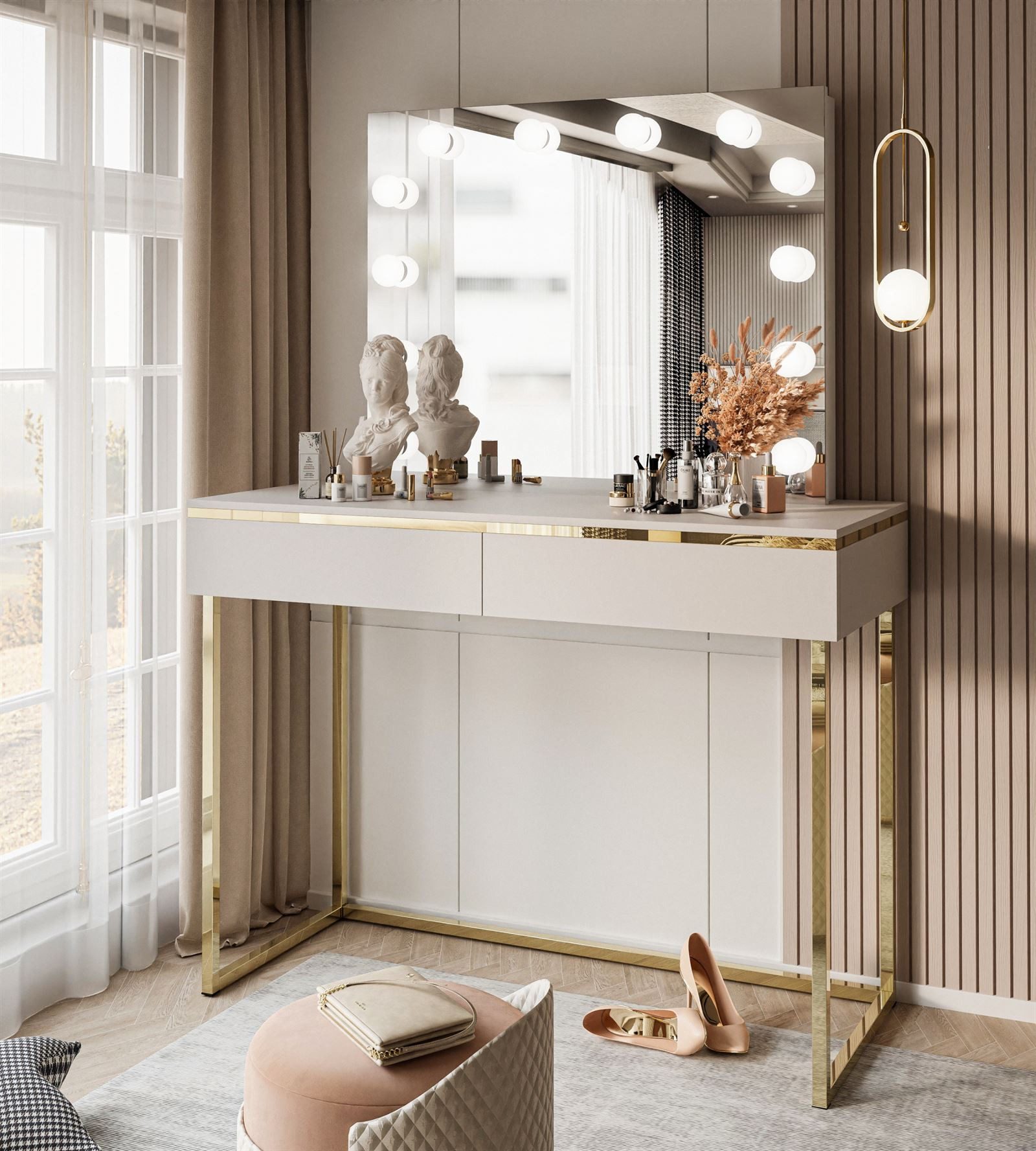 Lookway Schminktisch AURORA GOLD ELITE Kaschmir mit Spiegel günstig online kaufen