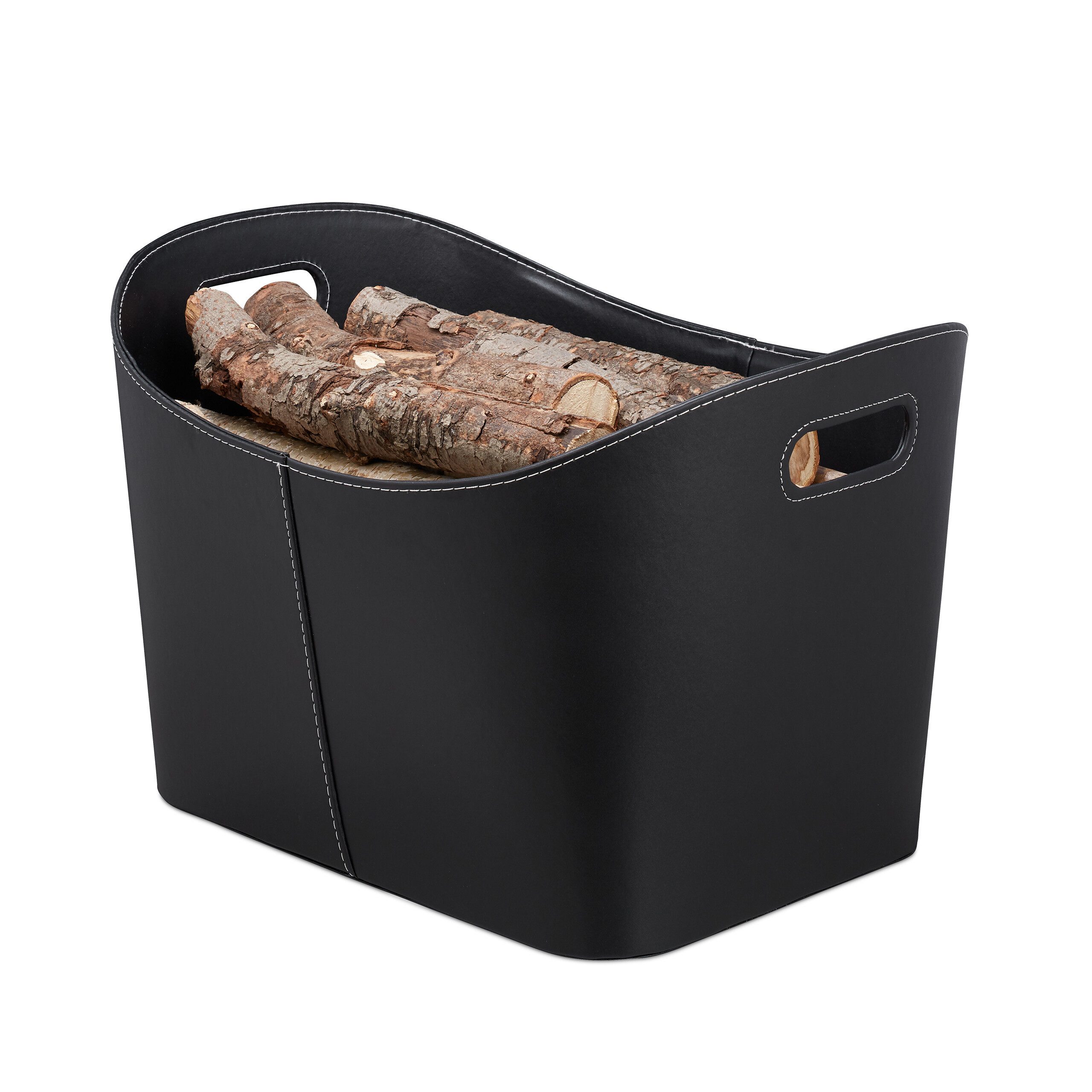 relaxdays Kaminholzkorb Kunstleder schwarz (1 St), XL