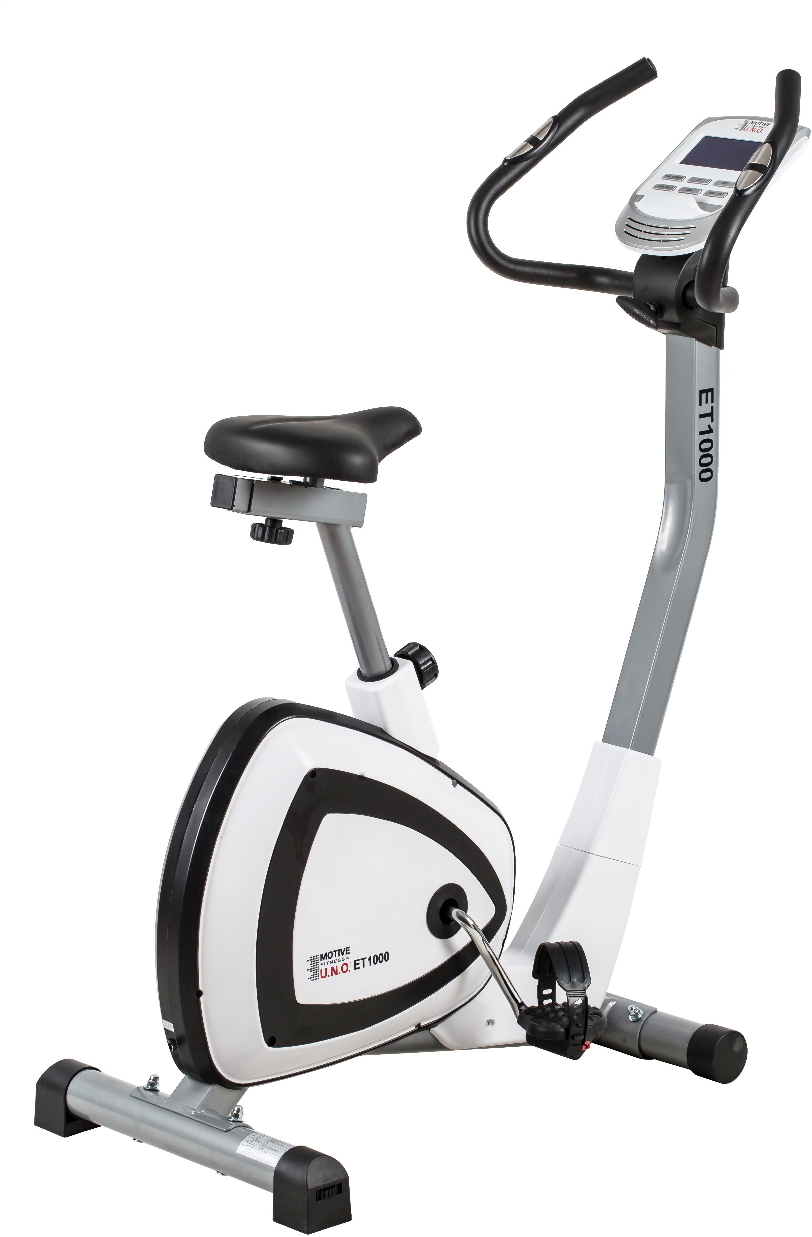 MOTIVE FITNESS by U.N.O. Ergometer ET1000 (mit/ohne Unterlegmatte) (mit Tablet-Halterung), Schwungmasse ca. 6 kg, 24 Widerstandsstufen
