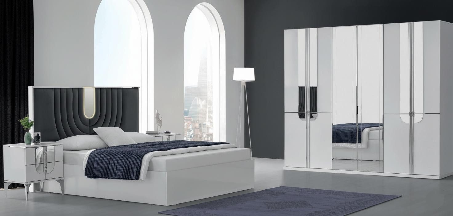 JVmoebel Schlafzimmer-Set 4-tlg. Schlafzimmer-Set mit Bett, Nachttischen & Kleiderschrank, (4-tlg)