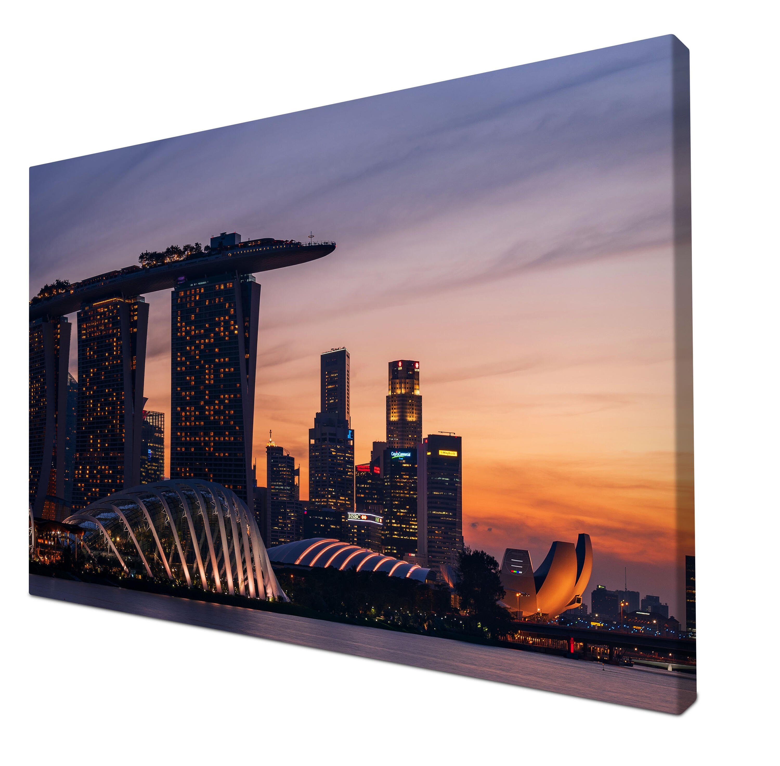 versch. wandmotiv24 Leinwandbild Leinwandbilder (1 Singapur, Wandbild, Städte St), Asien, Meer, Hochhaus, Hotel in in Größen Wanddeko,