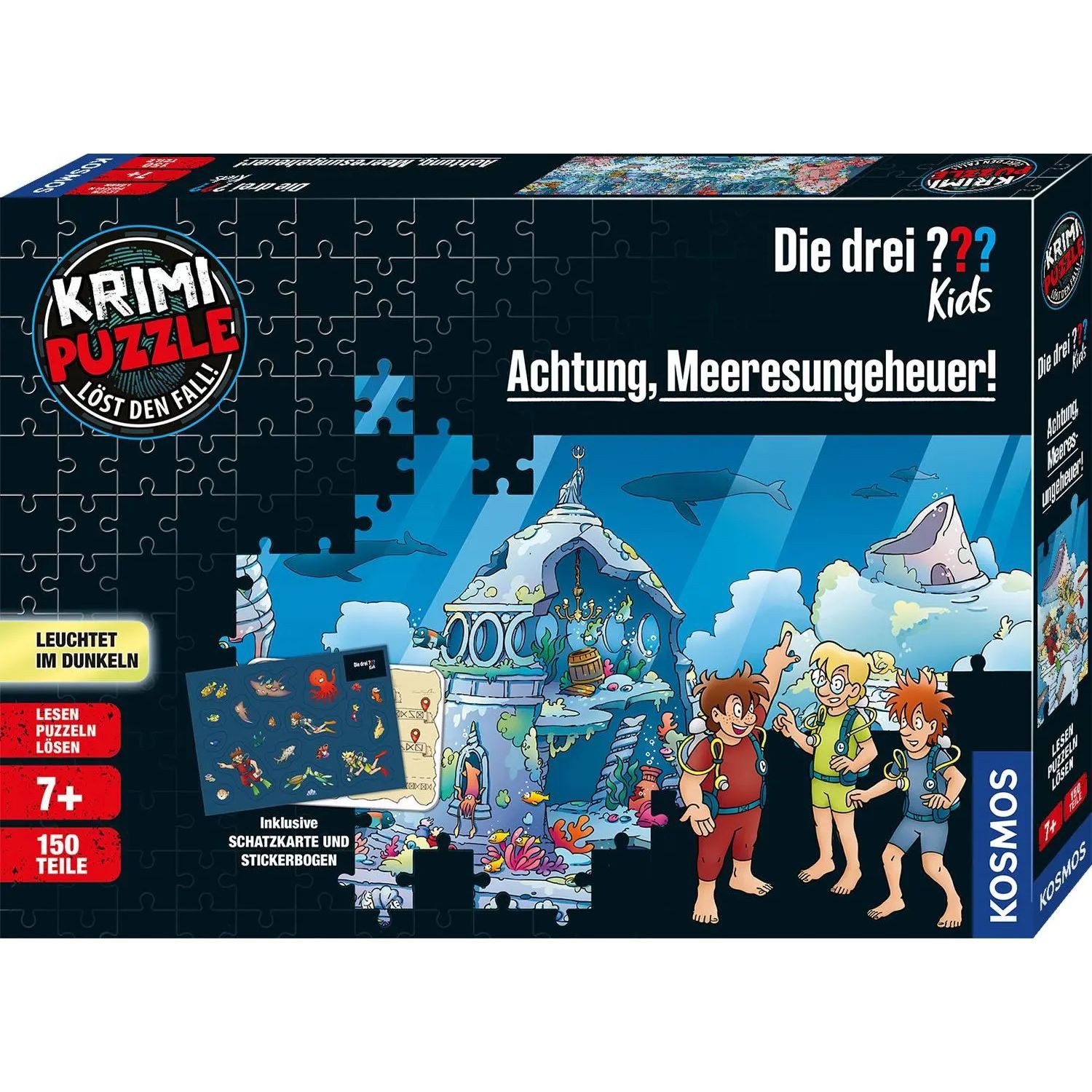 Kosmos Puzzle Krimi-Puzzle: Die drei ??? Kids 150 Teile - Achtung, Meeresungeheuer!, 150 Puzzleteile