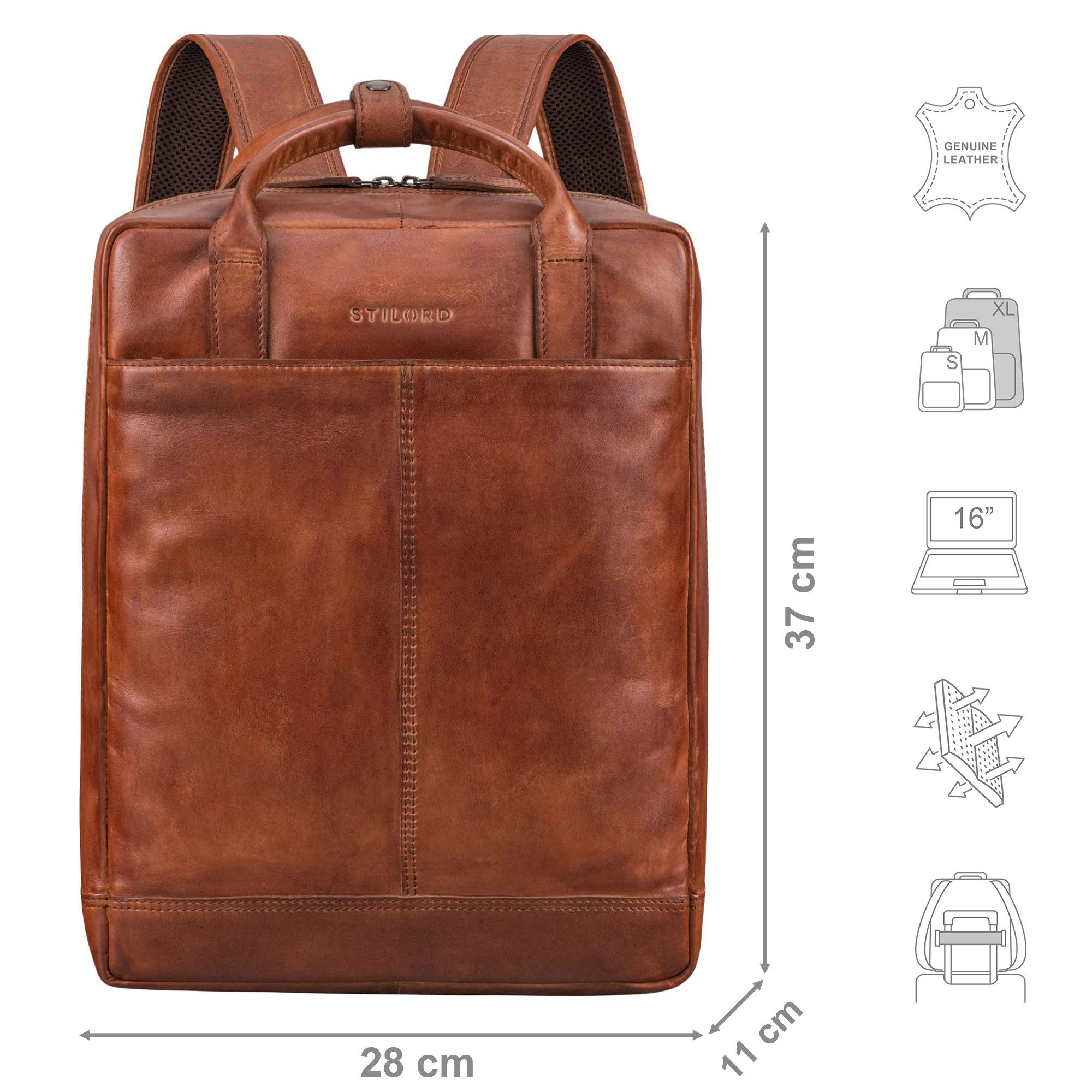 STILORD Notebook-Rucksack "Bobbie" Lederrucksack für Herren Rucksacktasche Damen 16 Zoll Laptop