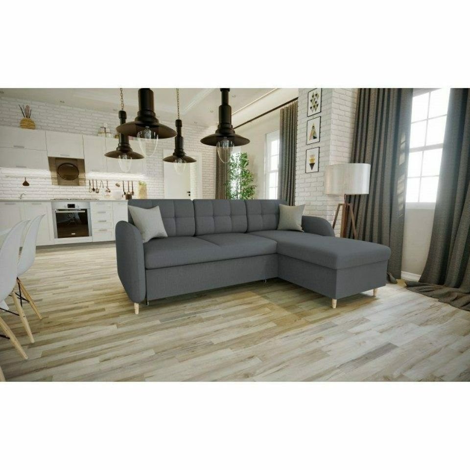 JVmoebel Sofa Design Ecksofa Sofa Bettfunktion Couch Polster Sitz Ecksofa, Made in Europe Grau