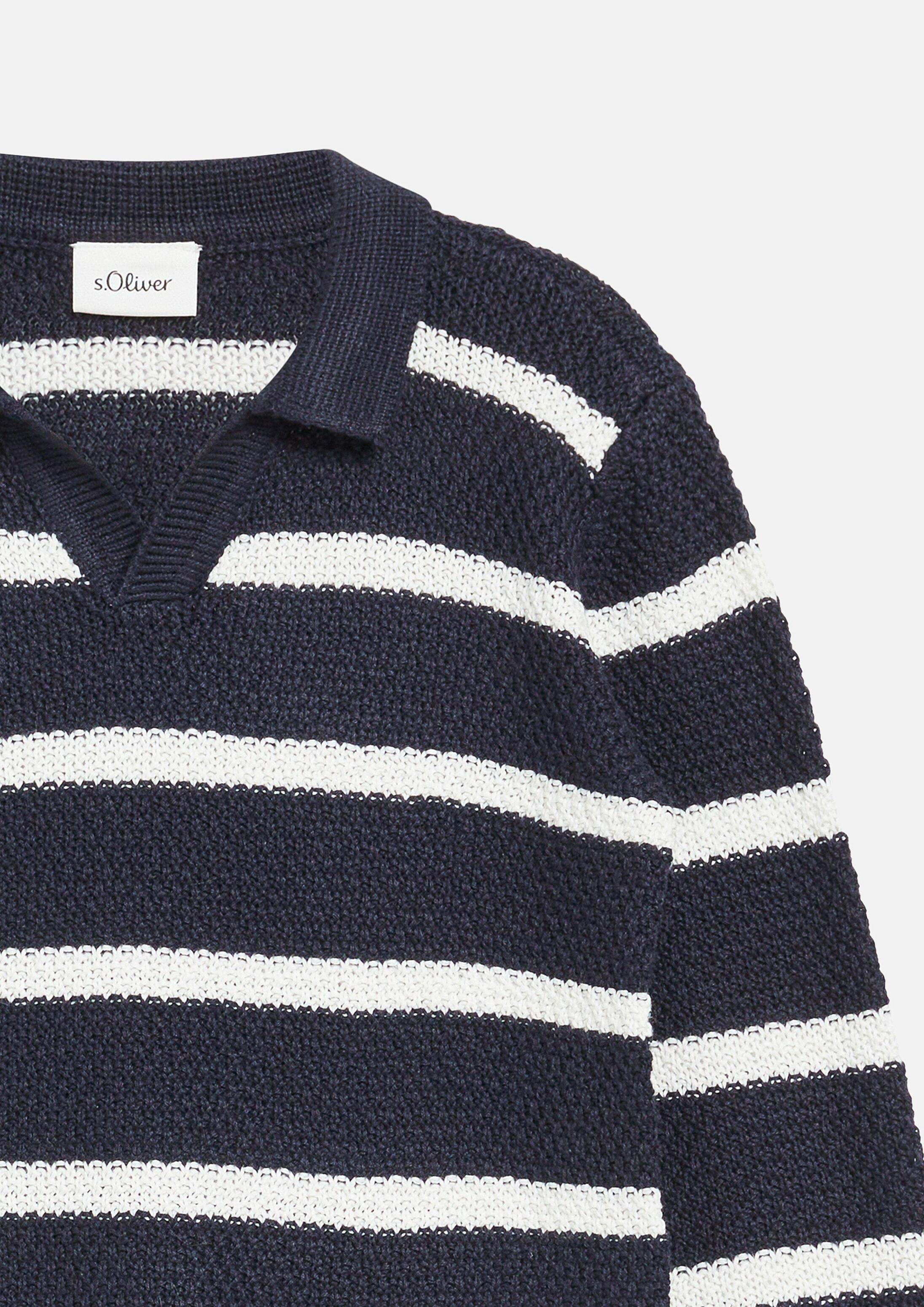 s.Oliver Longpullover Strickpullover Strickpolo mit Strukturmuster