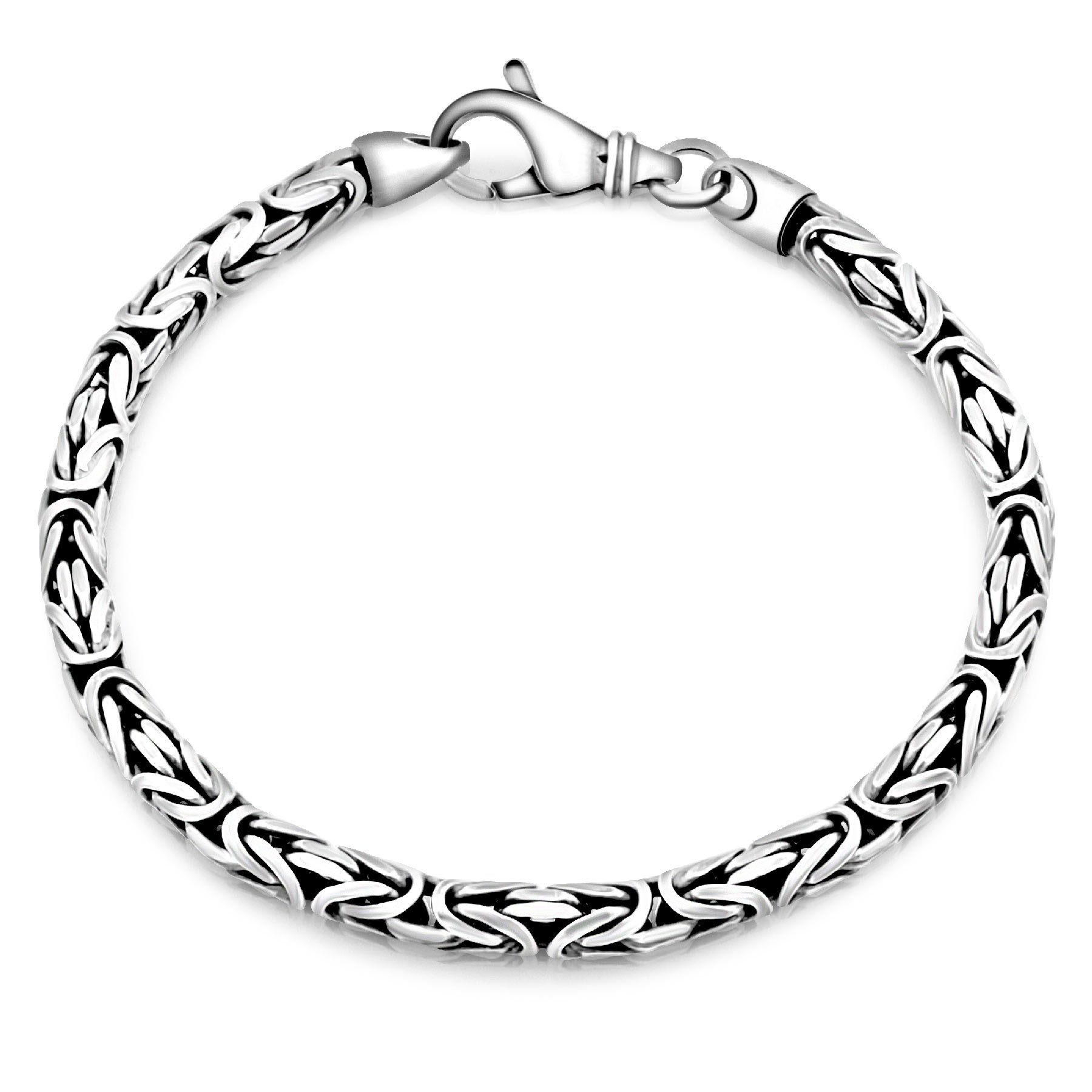 Silberarmband Königsarmband Rund 4mm Karabinerverschluss 925 Silber Massiv Oxidiert