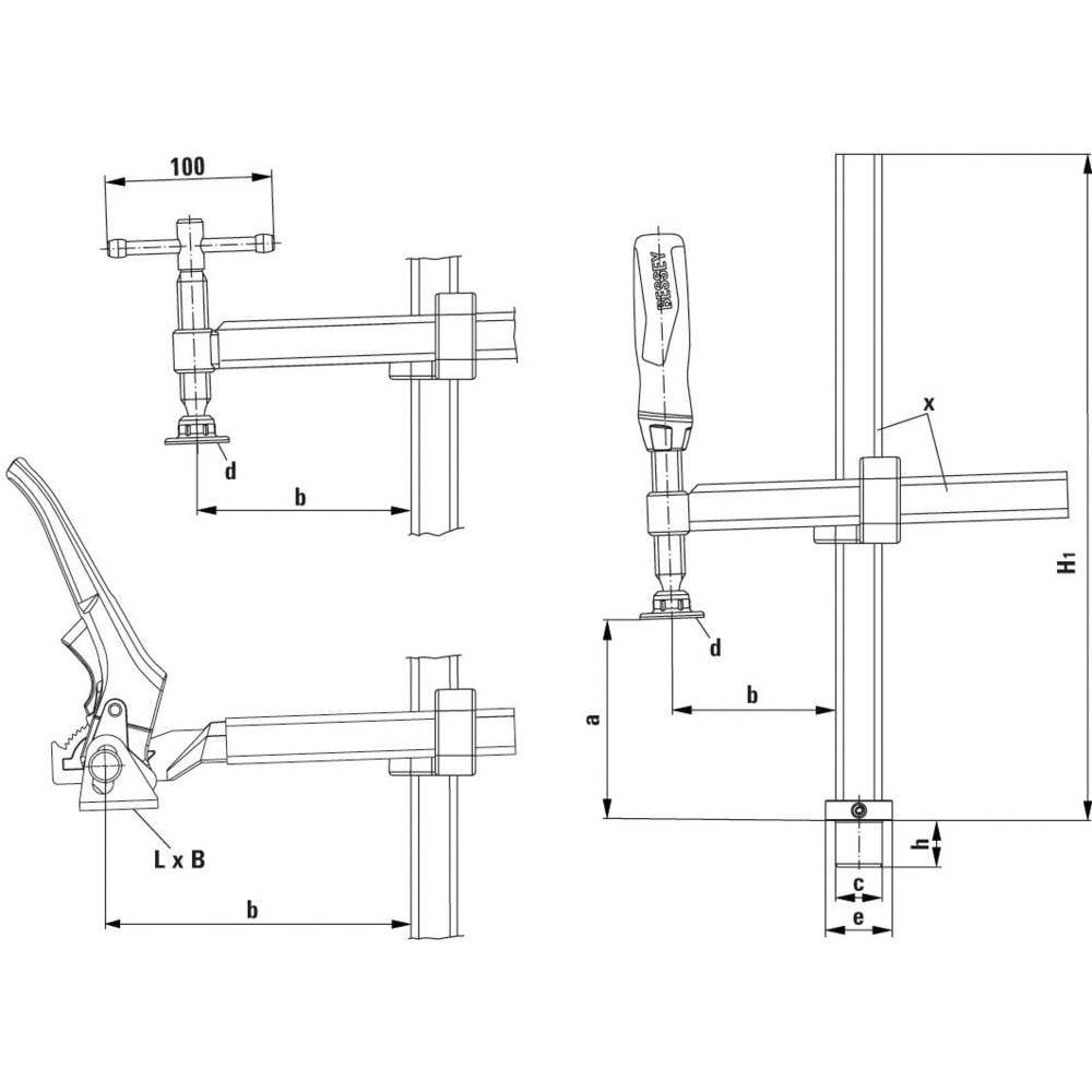 Bessey Schraubzwinge Schraubzwinge für mit variabler Ausladung mit 2K-Griff TWV28-30-17-2K
