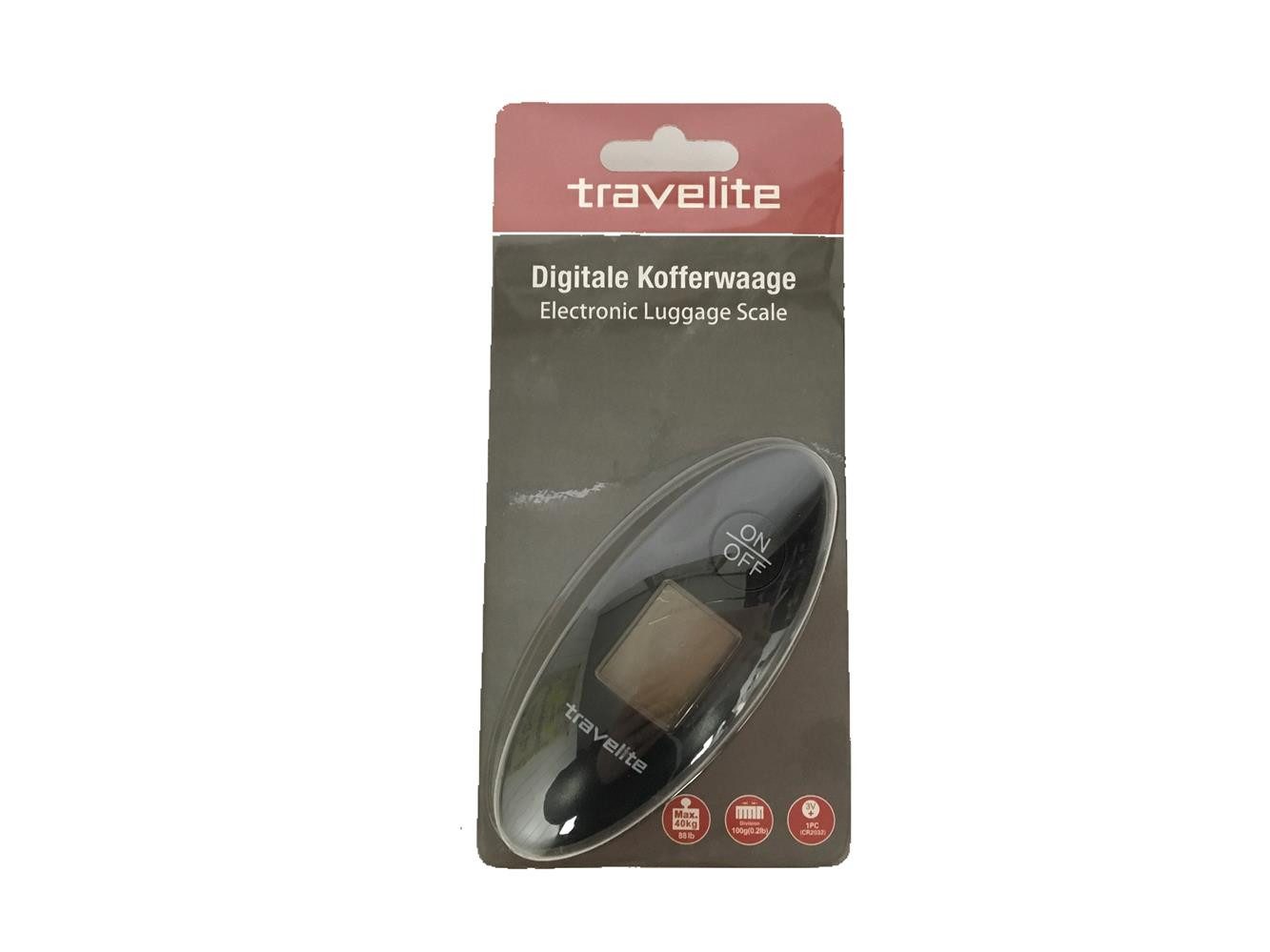 travelite TSA-Vorhängeschloss digitale Kofferwaage, bis 40kg, Genauigkeit 100g