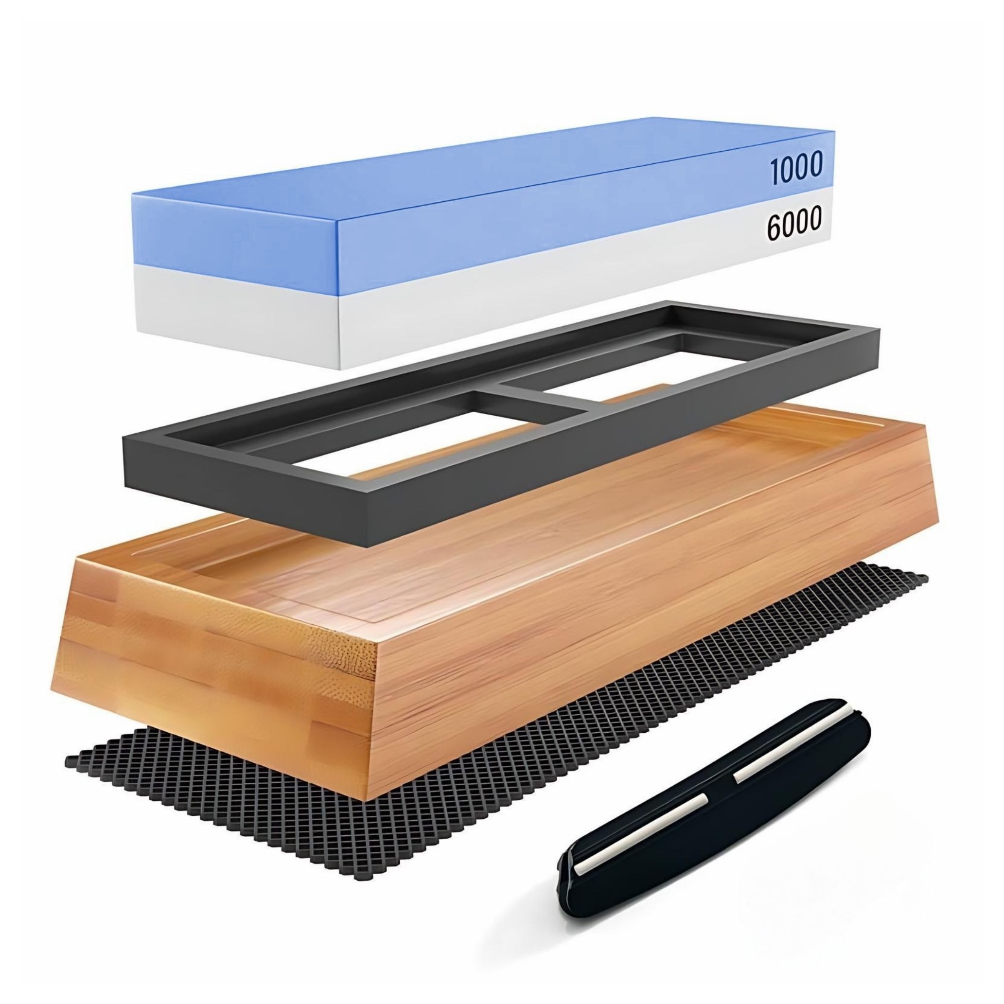 Lacers Messerschärfer 2-in-1 Wetzstein-Doppelseitiger Schleifstein Bambus & Winkelführung, Doppelseitiger Wetzstein