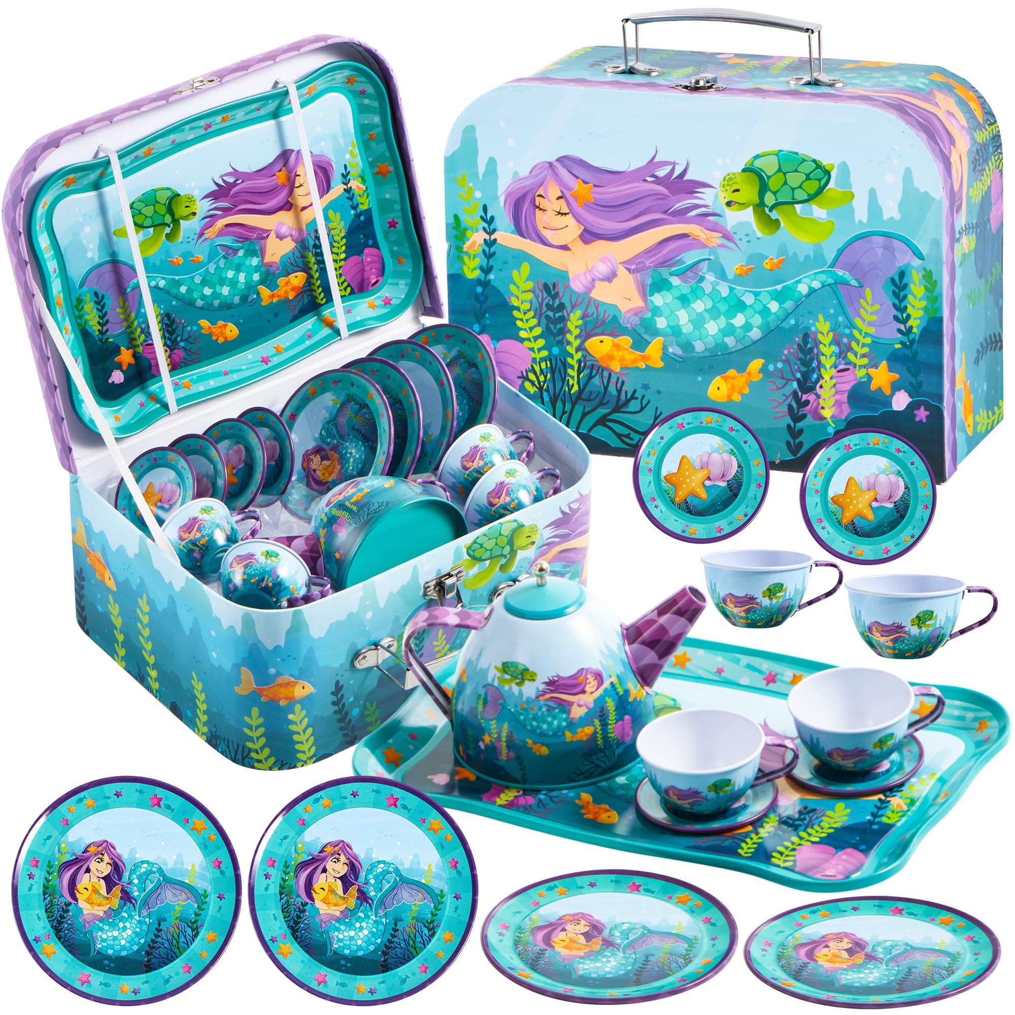 JOYIN Kinder-Küchenset JOYIN 15-teiliges Einhorn Wackelkäfer Teeservice Tin Teekanne Set