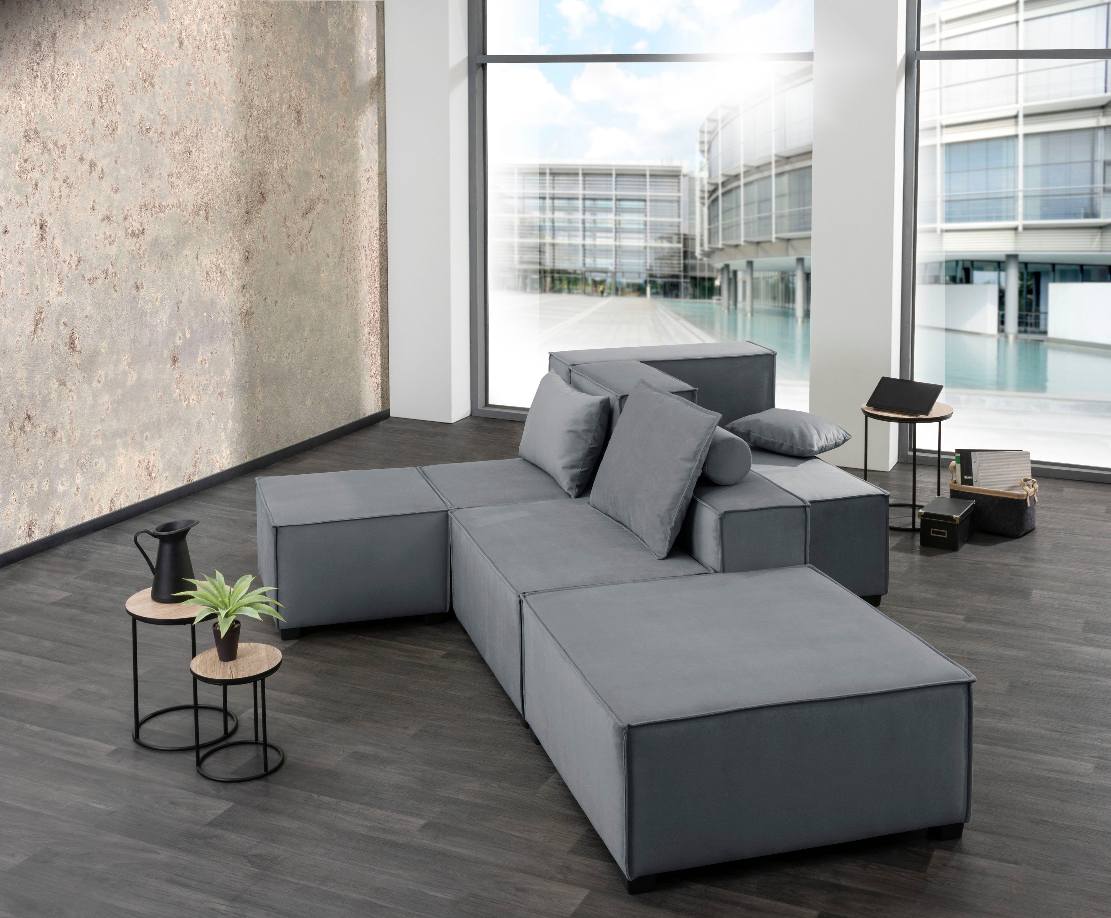 Max Winzer® Wohnlandschaft MOVE, Set, Sofa-Set 03 aus 8 Sitz-Elementen, inklusive 3 Zierkissen, kombinierbar grau