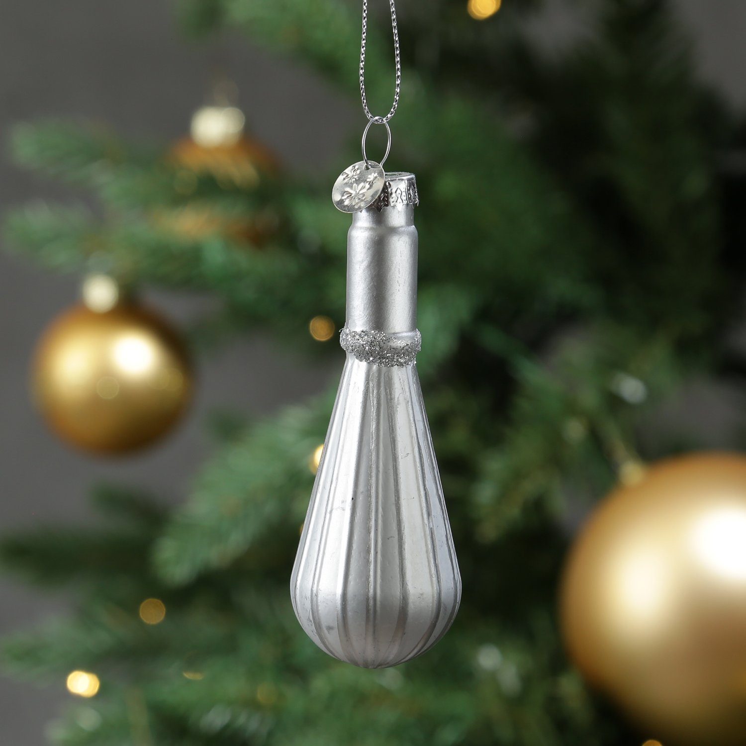 MARELIDA Christbaumschmuck Weihnachtsbaumschmuck Schneebesen Küchenhelfer H: 10cm Glas silber