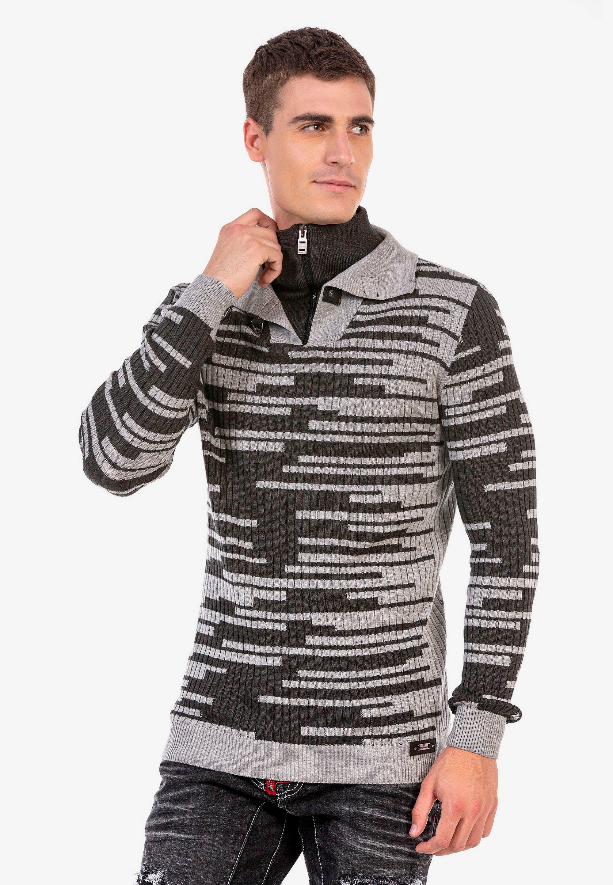 Baxx Cipo grau tollem Strickpullover mit Allover-Muster &