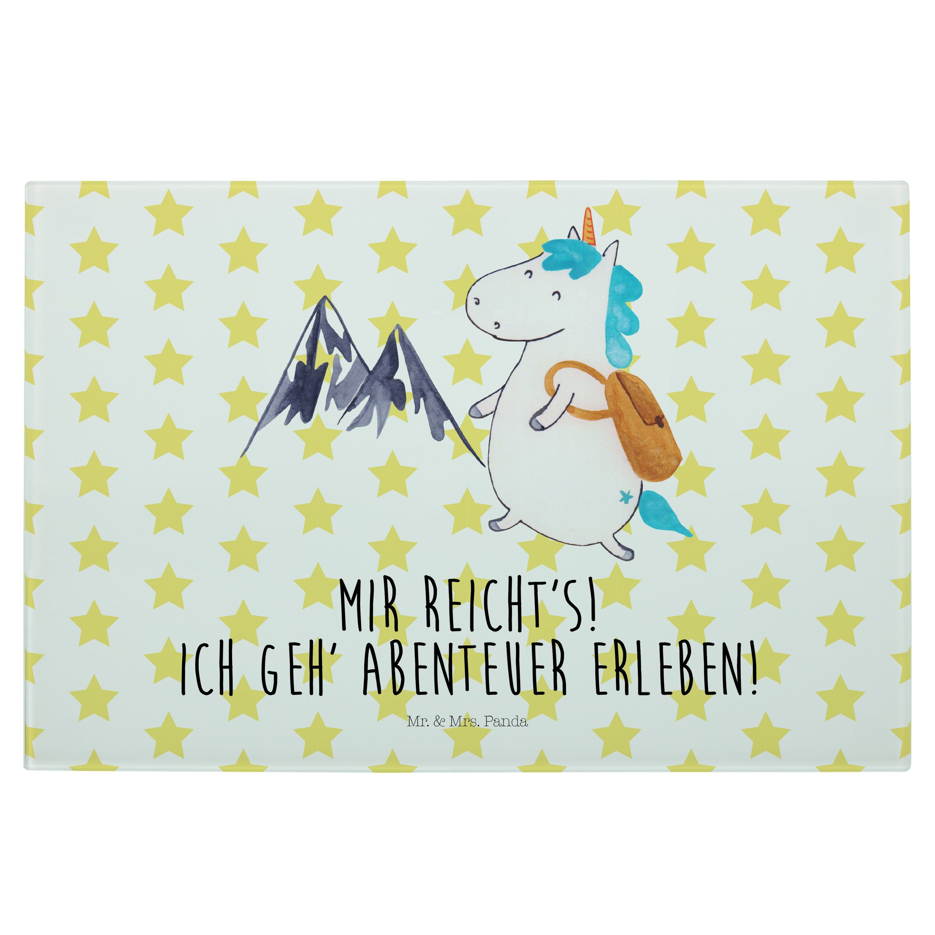 Mr. & Mrs. Entdecker, Weiß Gl, Glas, Geschenk, Unicorn, Urlaub, Servierbrett Panda Premium (1-St) Bergsteiger - Einhorn 