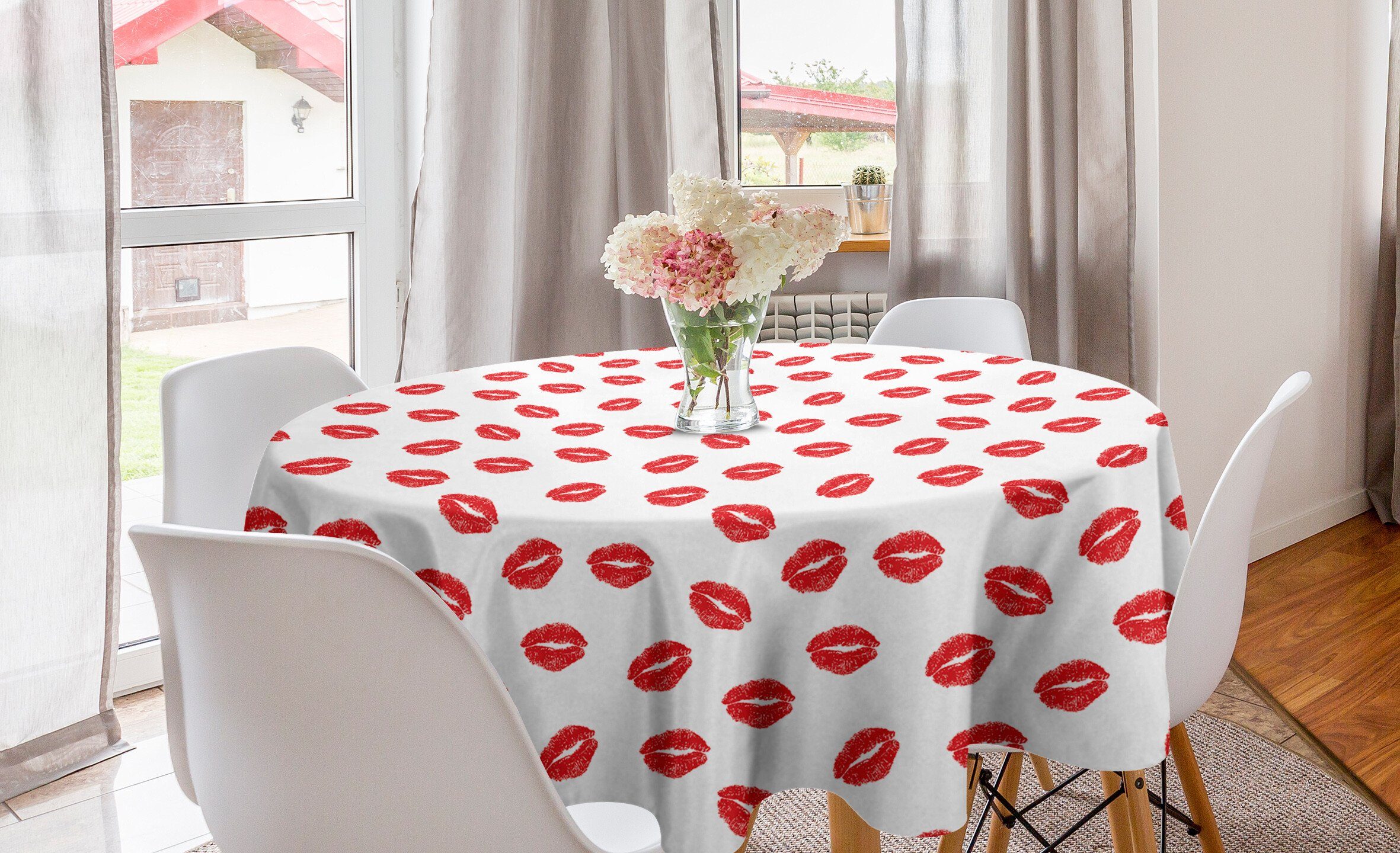 Abakuhaus Tischdecke Kreis Tischdecke Abdeckung für Esszimmer Küche Dekoration, Lippen Rot-Küsse Impressum