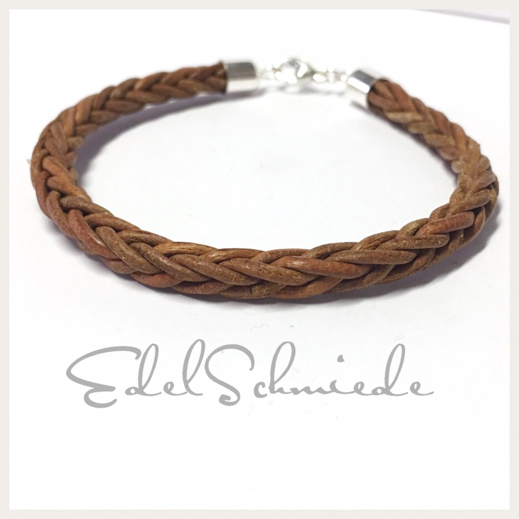 Lederarmband geflochtenes Lederarmband braun mit 925/- Silber Verschluß 21cm