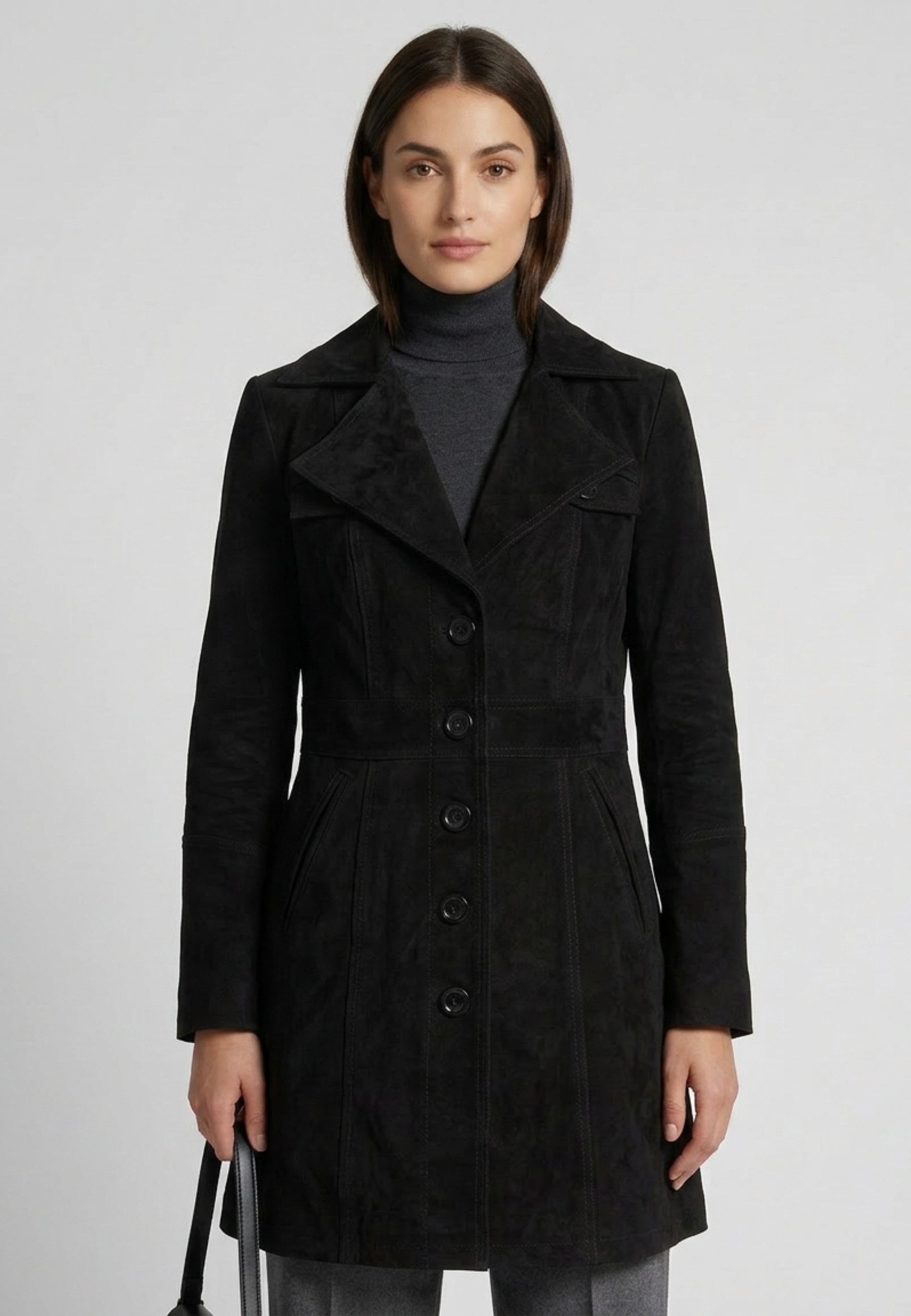 RICANO Ledermantel Lucy Ledermantel mit Reverskragen und Knopfleiste