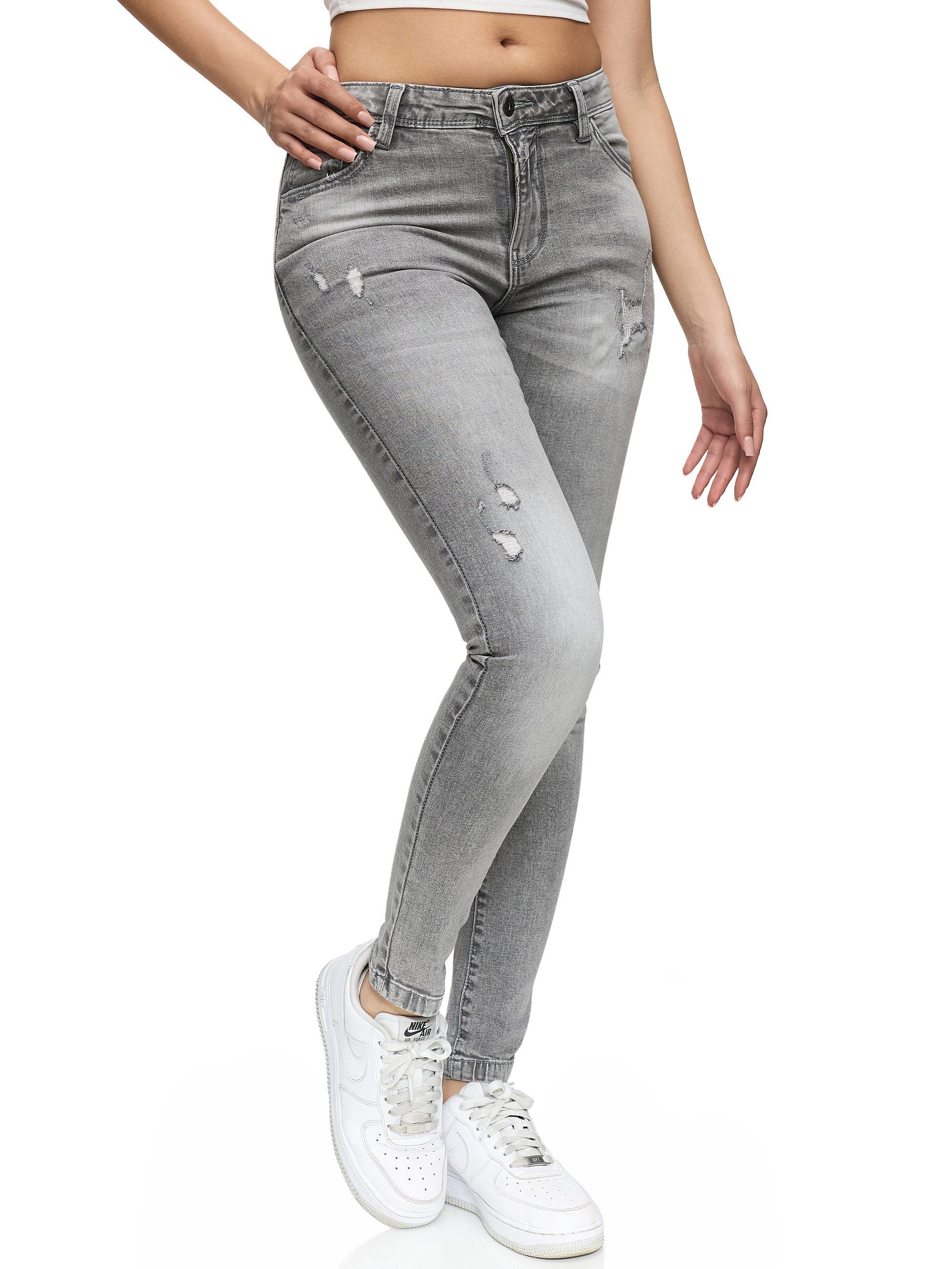 REPUBLIX Stretch-Jeans STELLA Damen Destroyed Mid Waist Stretch Denim Jeans