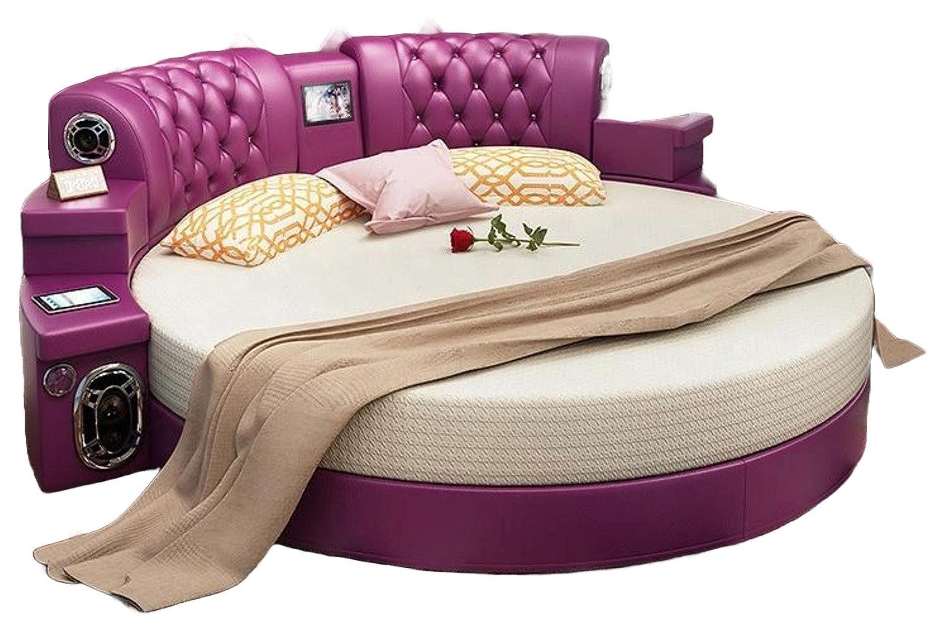 JVmoebel Multimediabett Rundes Polsterbett mit LED-Beleuchtung und Regal, Made in Europa
