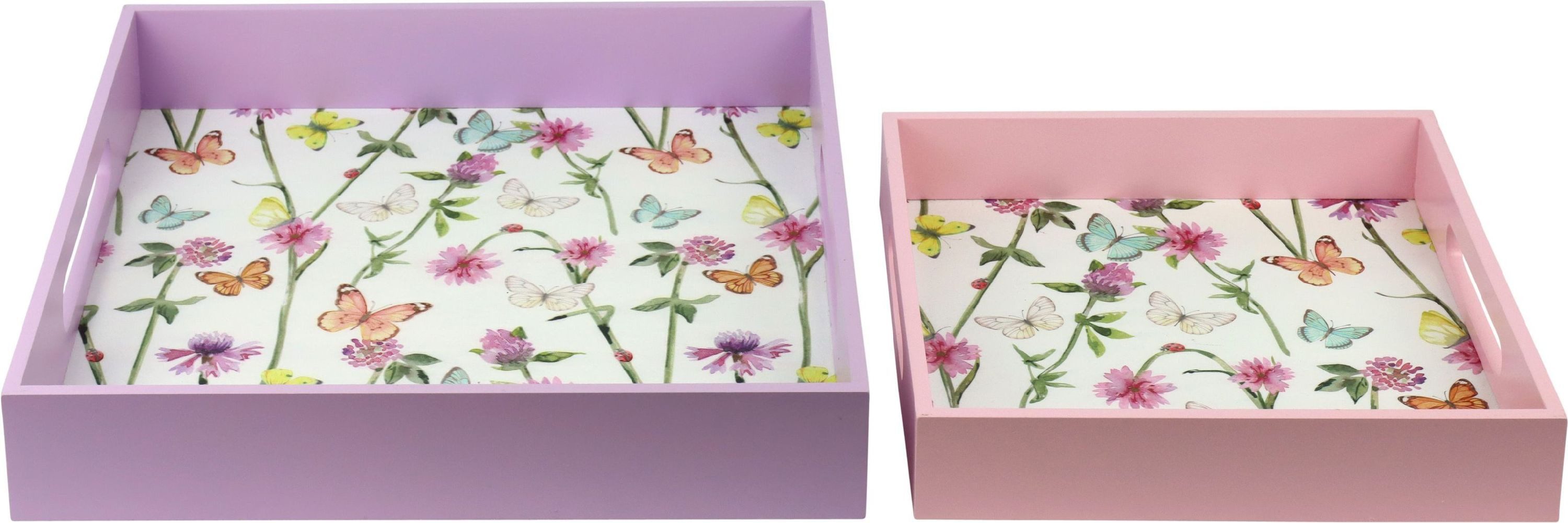 FURNARO Servierplatte, Holz, (2-tlg), bunt bedruckt, rechteckig, mit floralen Schmetterlingsmotiven