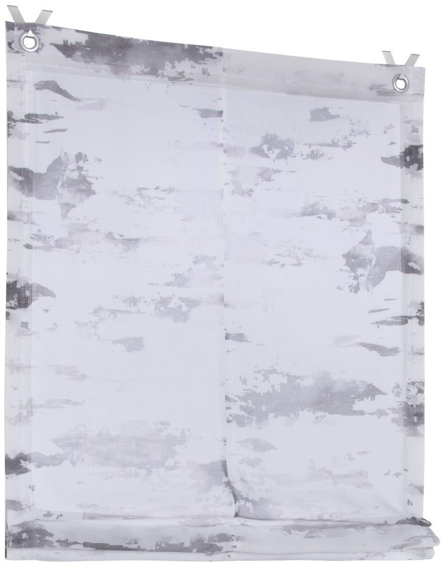 Kutti Raffrollo Claude, mit Hakenaufhängung, ohne Bohren, freihängend, weiß, halbtransparent, bedruckt, Polyester, mit Fensterhaken