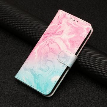 CLM-Tech Handytasche für Samsung Galaxy A15 5G Hülle Tasche aus Kunstleder Klapphülle (Marmor rosa türkis, Handyhülle Wallet Flip Case Cover Etui), Schutzhülle mit Standfunktion, Kartenfächer, und Magnetverschluss