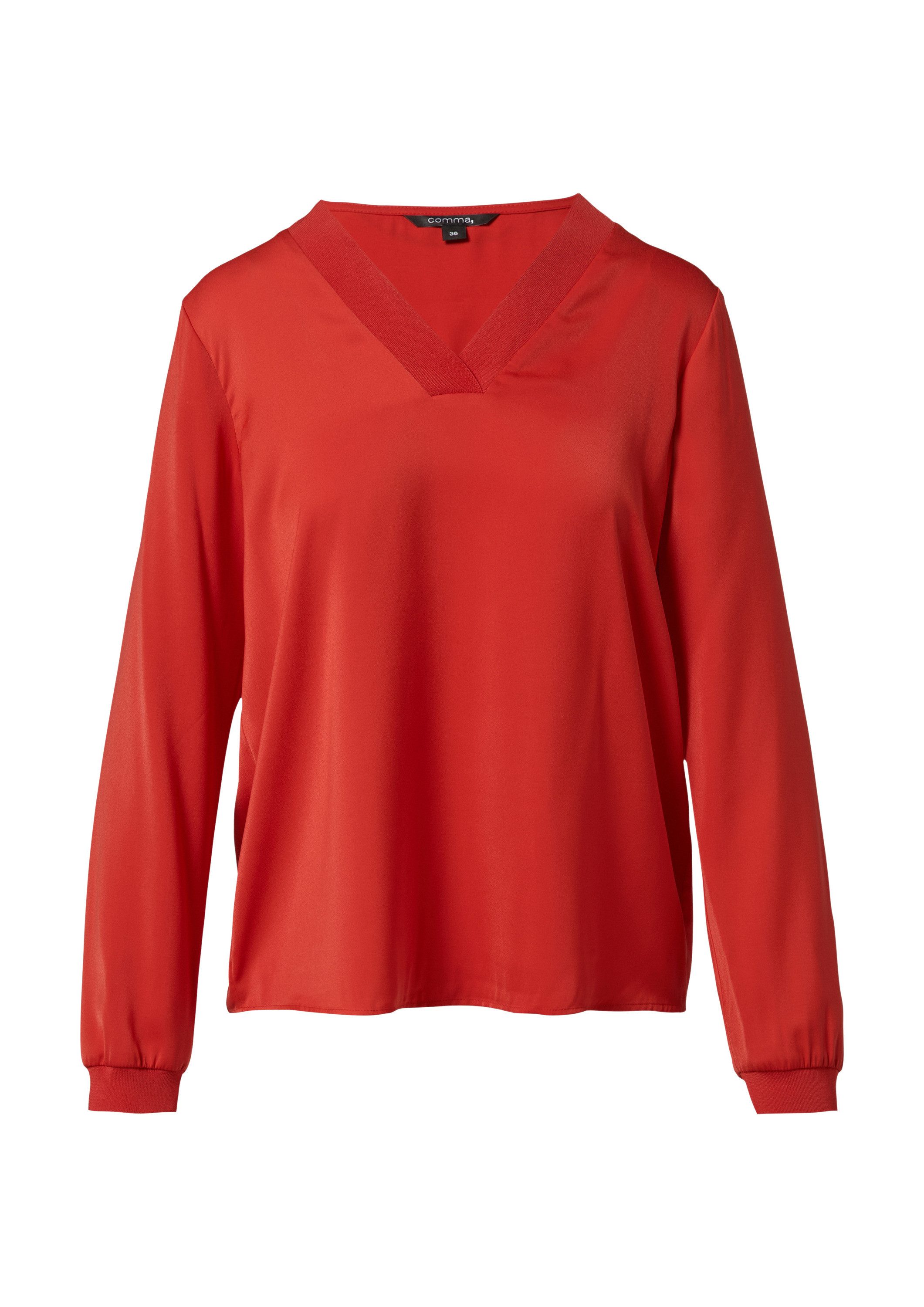comma Langarmbluse Bluse Satin-Bluse mit Rippbündchen günstig online kaufen