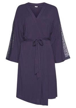 LASCANA Kimono, Kurzform, Single-Jersey, Kimono-Kragen, Gürtel, mit Spitzendetails