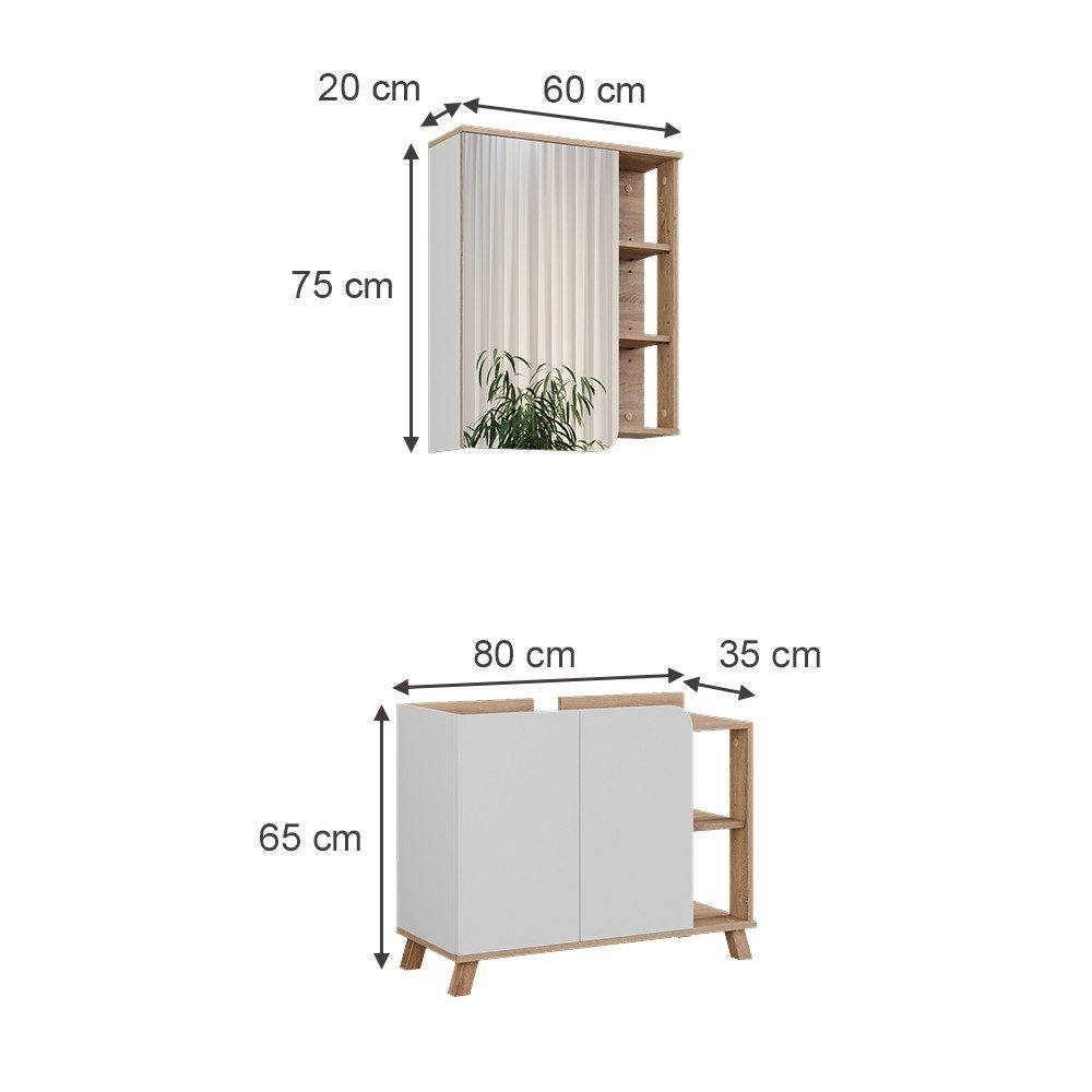 Vicco Badmöbel-Set Karen, Sonoma/Weiß, 2 Teile, (2-St., 2er Set)