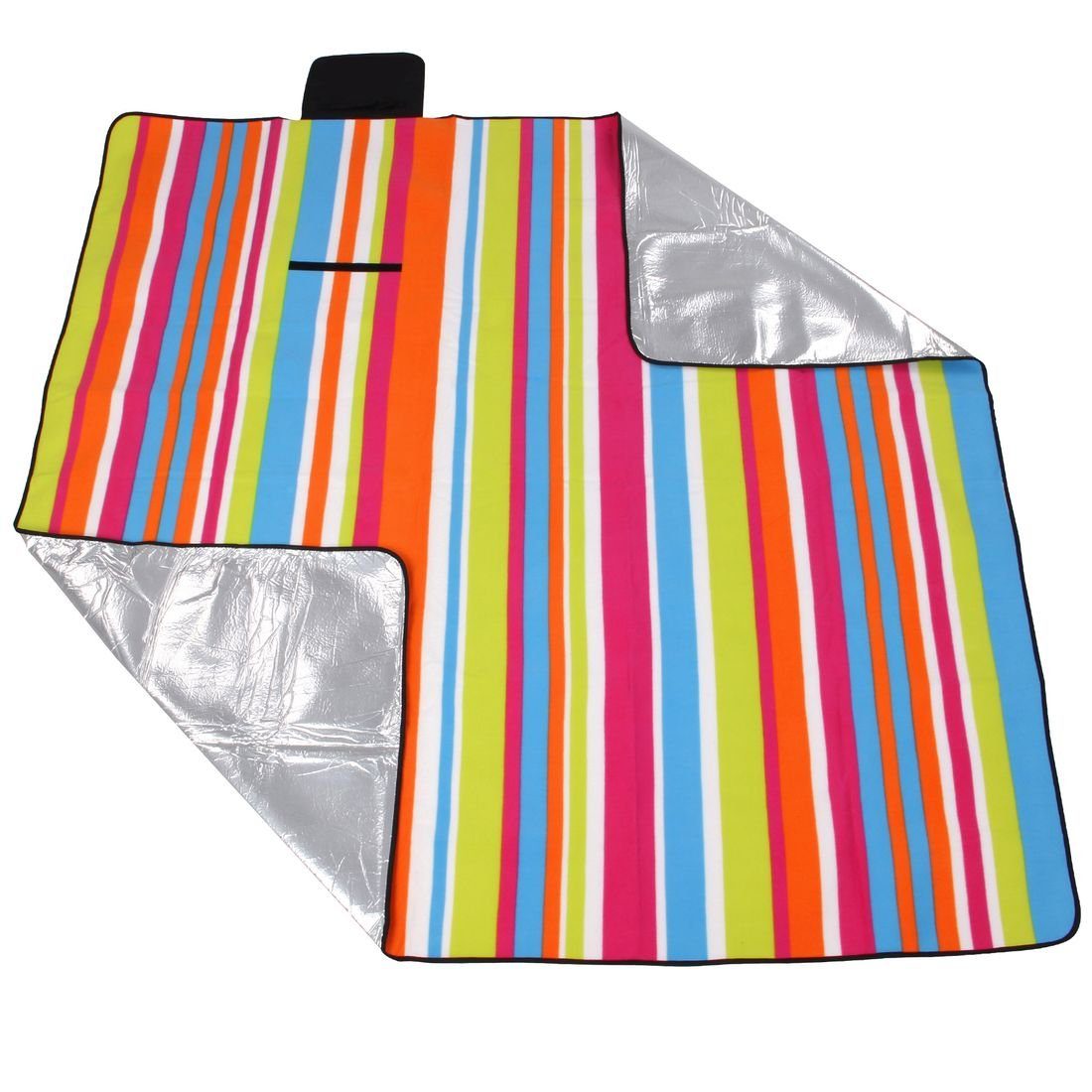 Picknickdecke yourGEAR Stripe XL Picknickdecke 200x200 Camping Fleece Decke wasserdichte & isolierte Stranddecke, yourGEAR – Bild 4 von 5