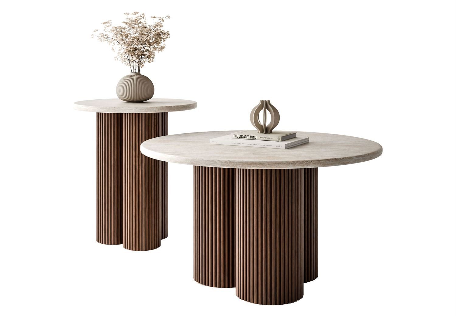 Lookway Couchtisch -Set CANYON 2in1 mit geriffeltem Sockel, 50/80x56/46 cm
