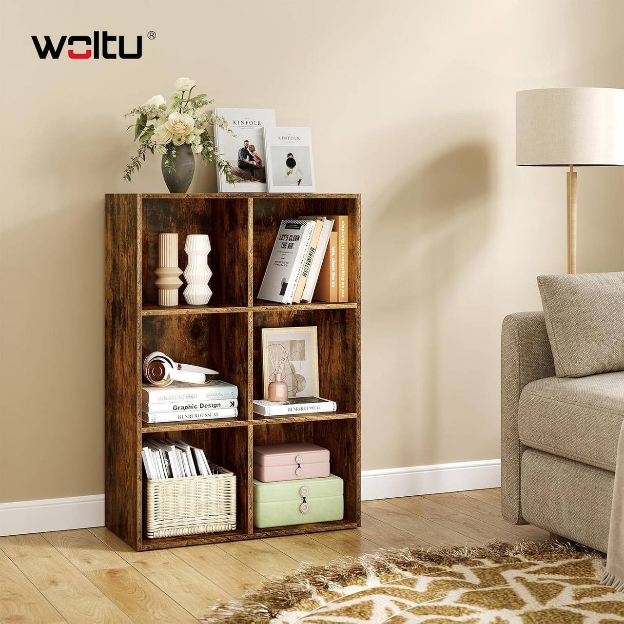 Woltu Bücherregal, 1-tlg., mit 6 Fächern, Würfelregal Standregal, 29x89x59,6 cm