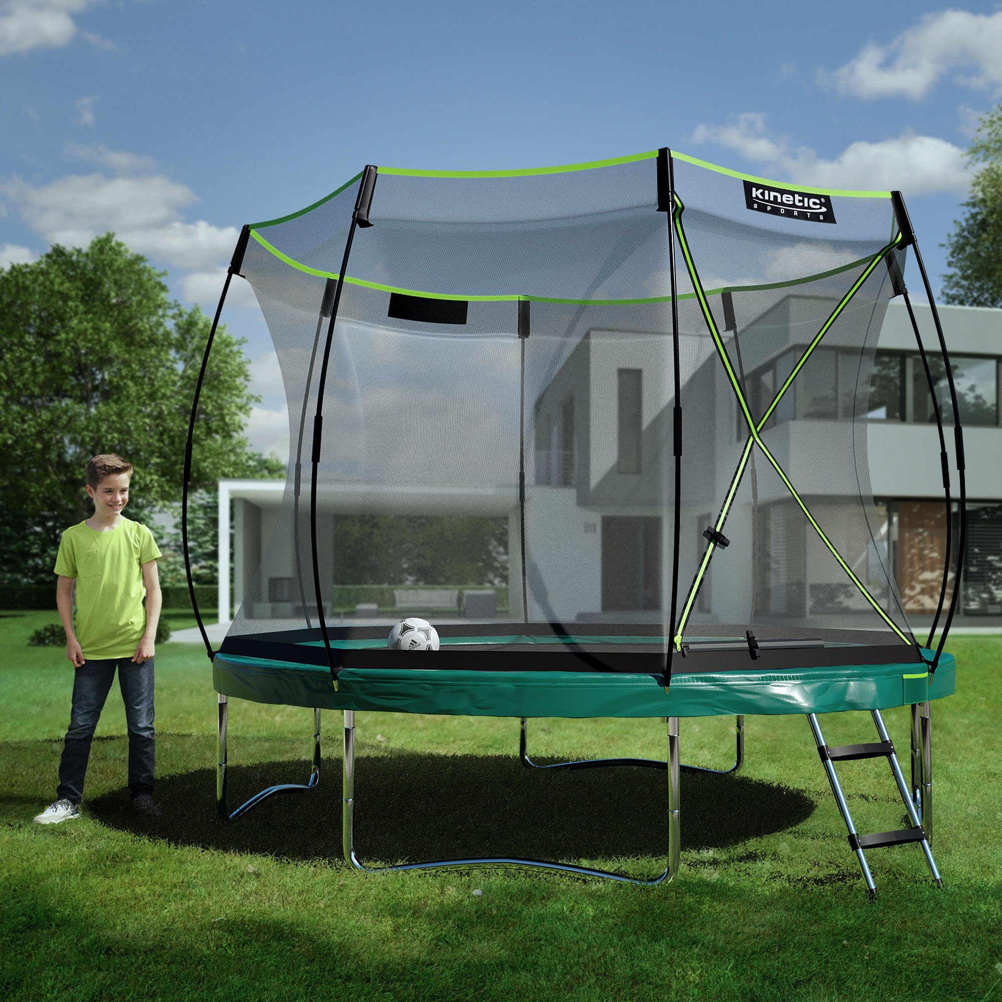 Kinetic Sports Gartentrampolin BUNGEE SAFETY ELITE, Ø 305 cm, Bungee-Seil Federung, Ultraleise, AirMAXX Sprungtuch